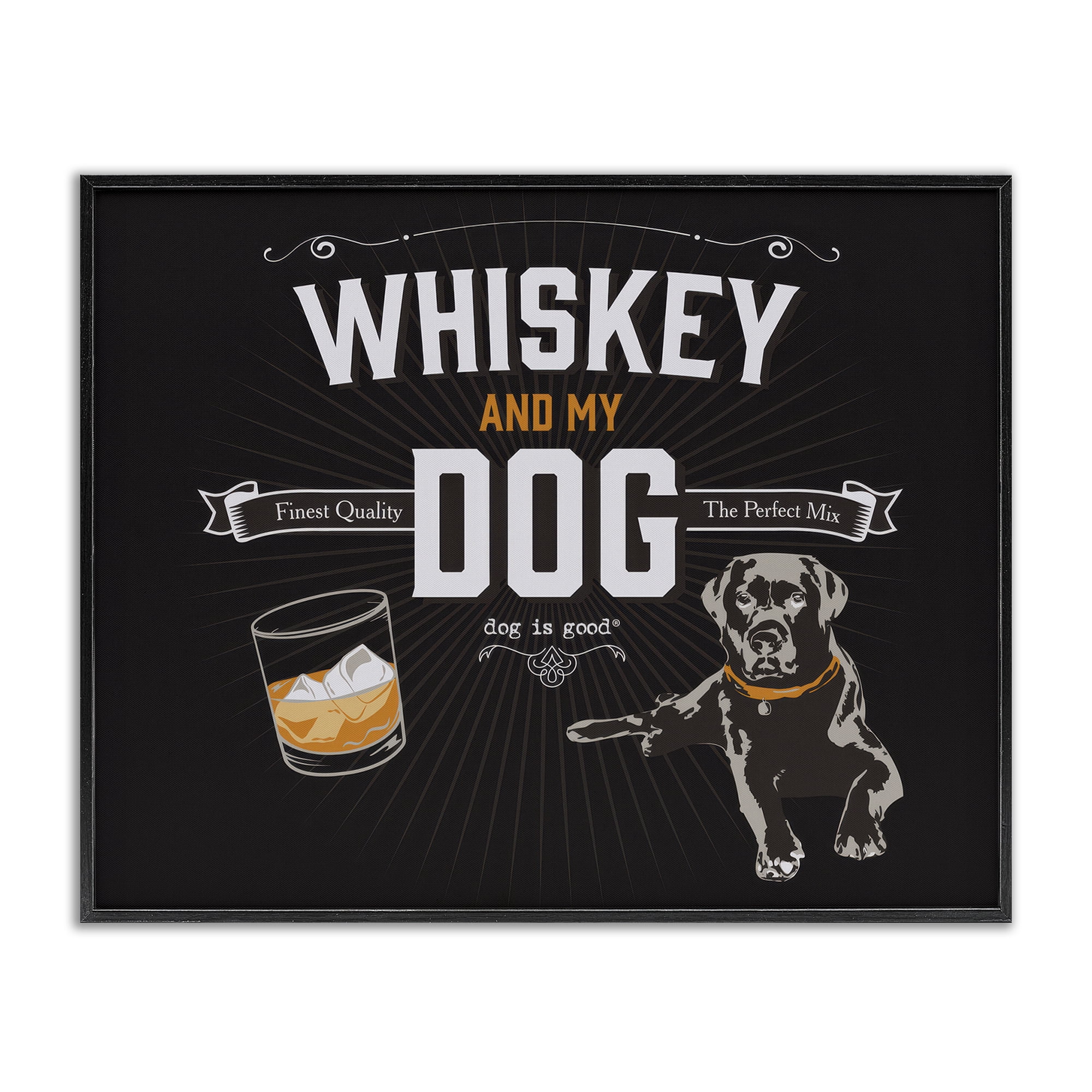 Stupell Industries Whiskey & My Dog Animals Painting Black Framed Art Print Wall Art, 30 x 24