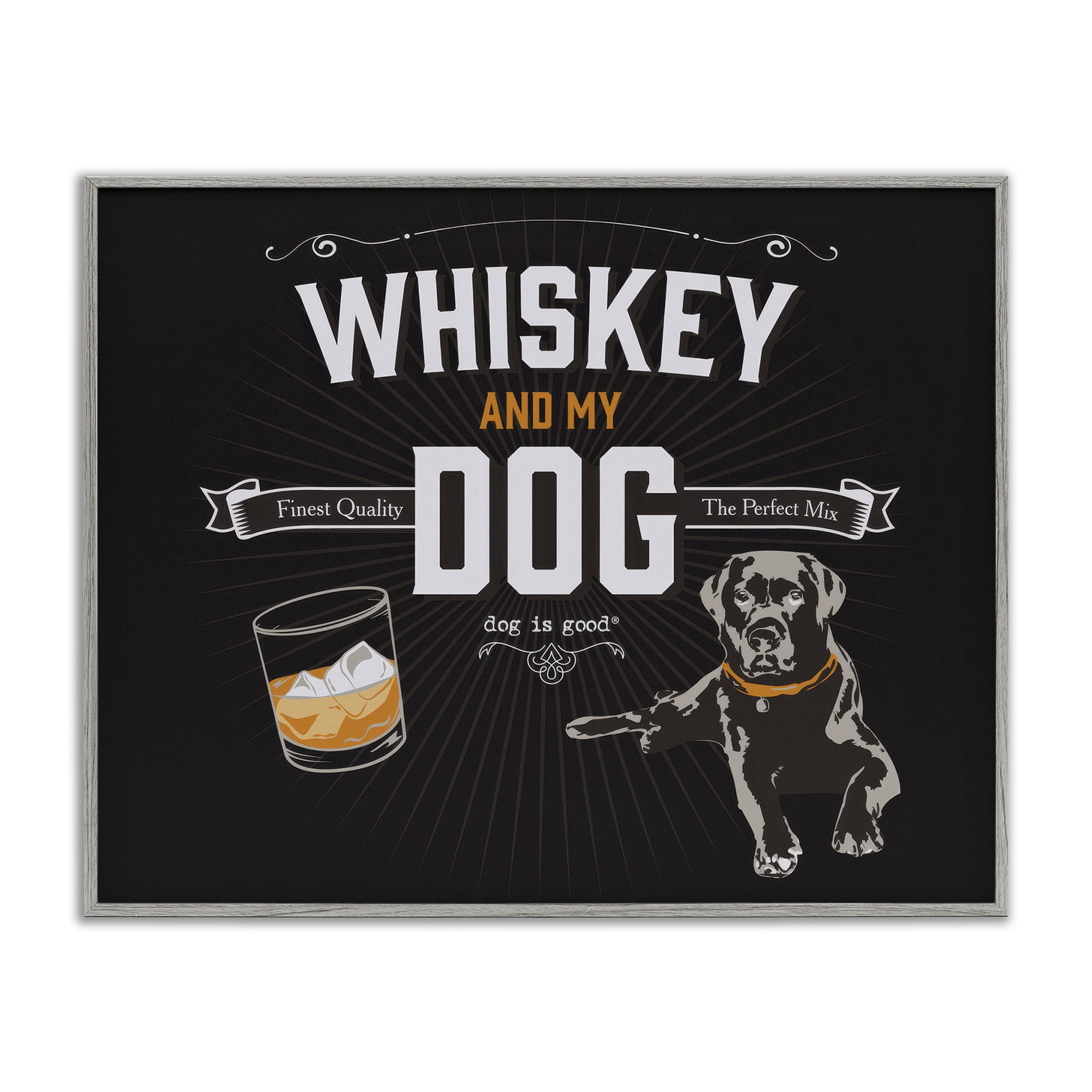 Stupell Industries Whiskey & My Dog Animals Painting Gray Framed Art Print Wall Art, 14 x 11