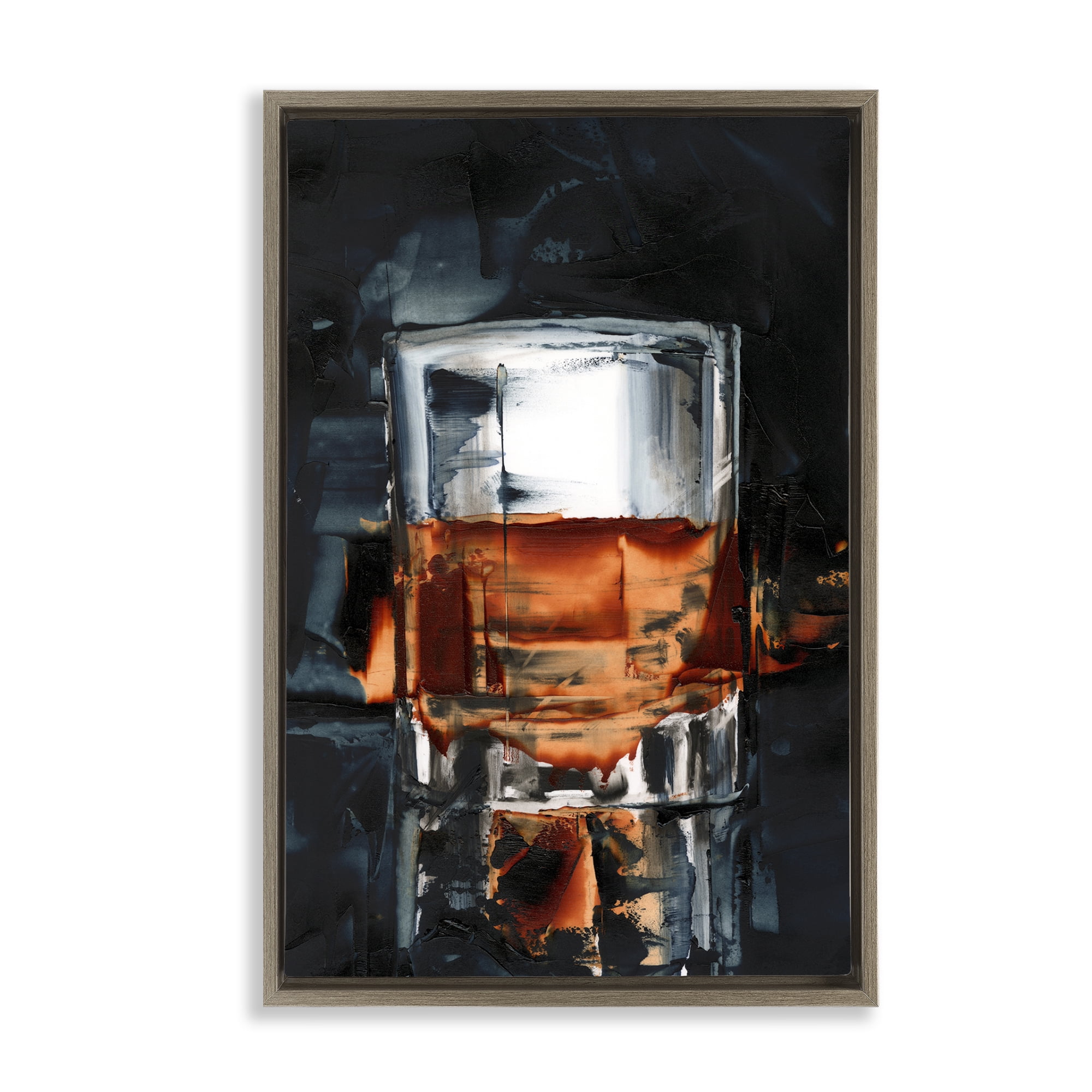 Stupell Industries Whiskey On Rocks Food & Beverage Painting Brown Floater Framed Canvas Art Print Wall Art, 21 x 31