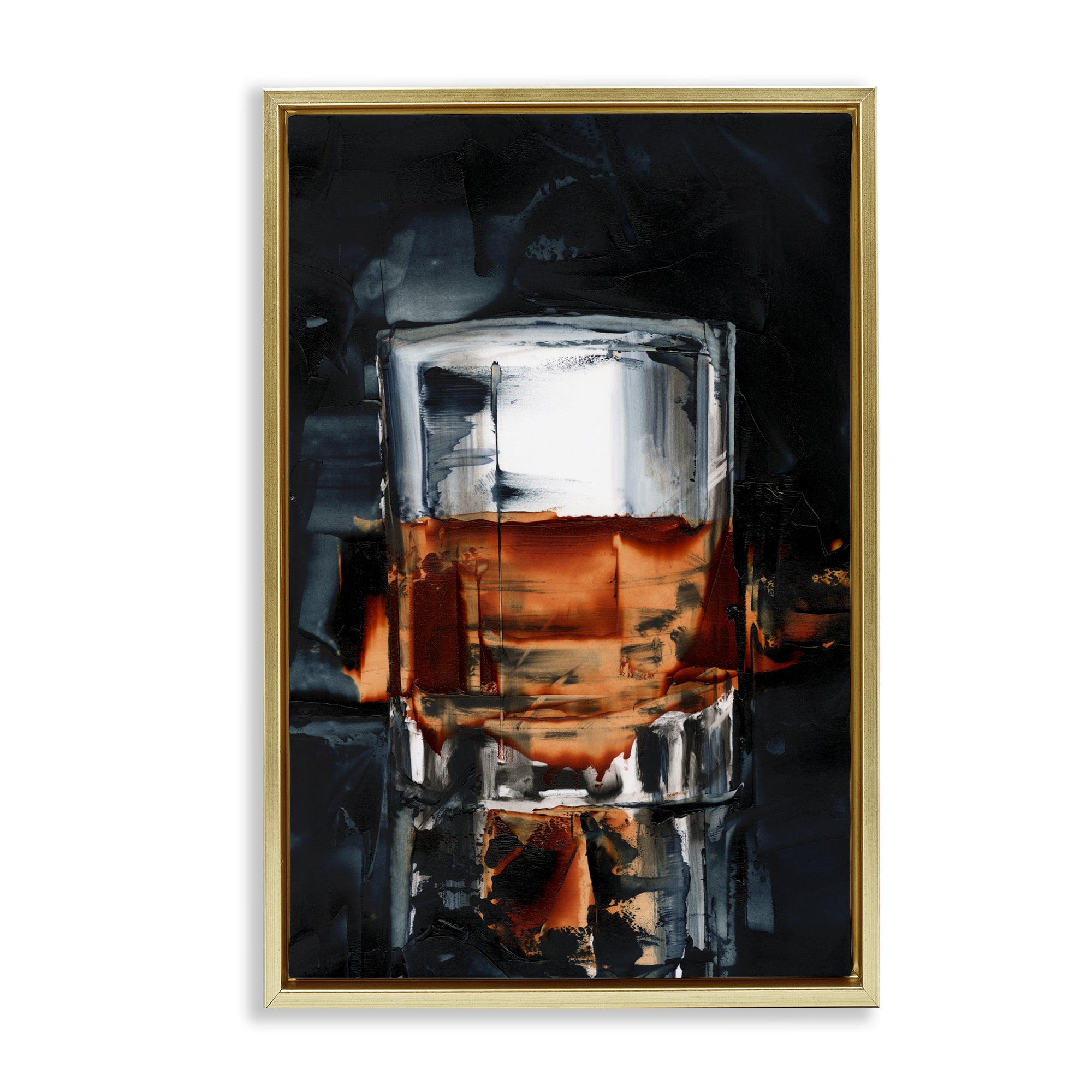 Stupell Industries Whiskey On Rocks Food & Beverage Painting Gold Floater Framed Canvas Art Print Wall Art, 17 x 25