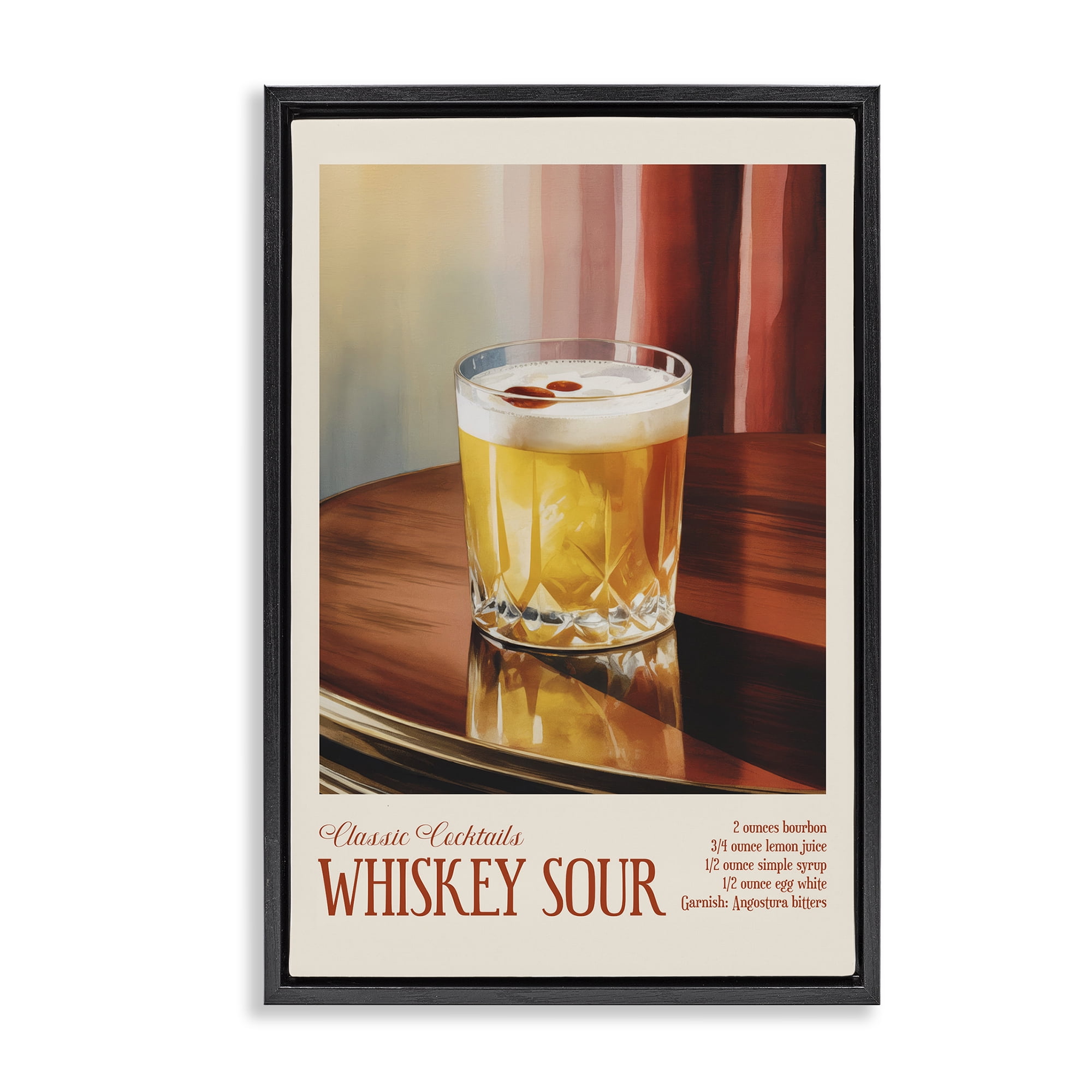 Stupell Industries Whiskey Sour on Table Black Framed Floater Canvas Wall Art, design by Andreas Magnusson