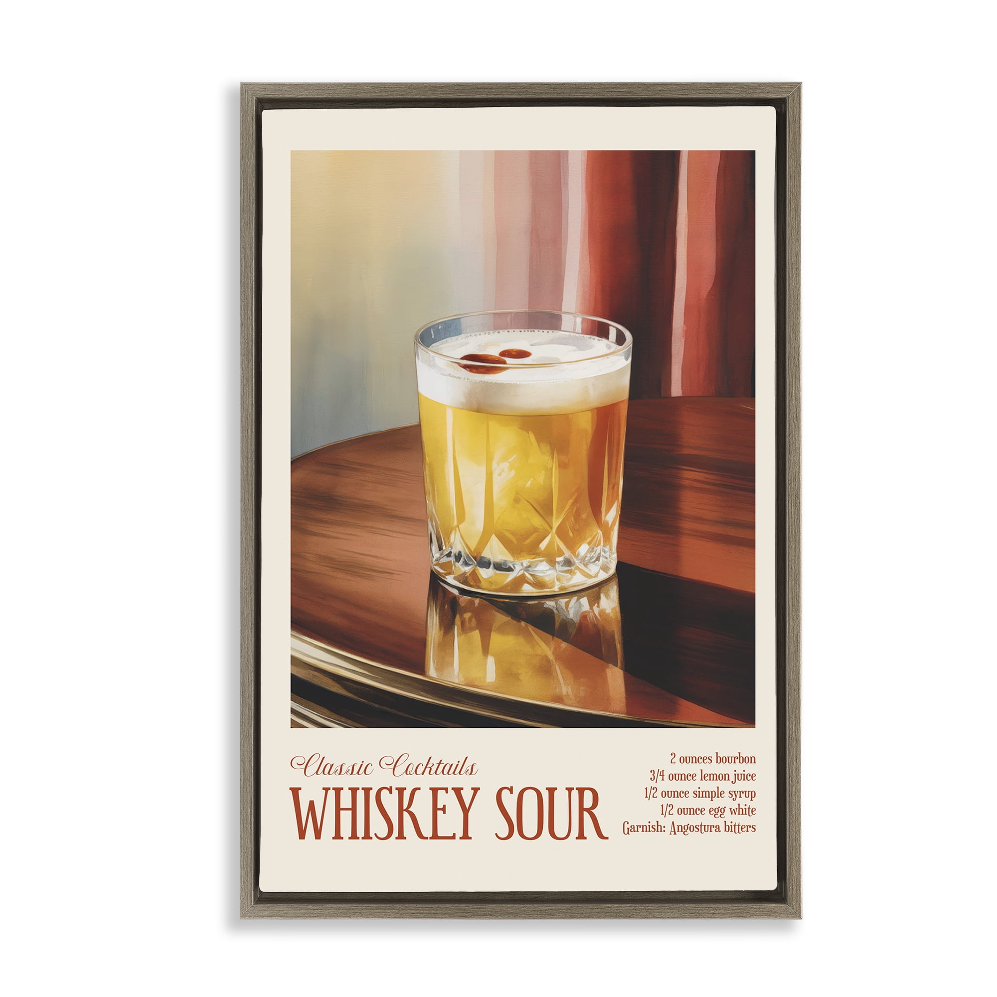 Stupell Industries Whiskey Sour on Table Brown Framed Floater Canvas Wall Art, design by Andreas Magnusson