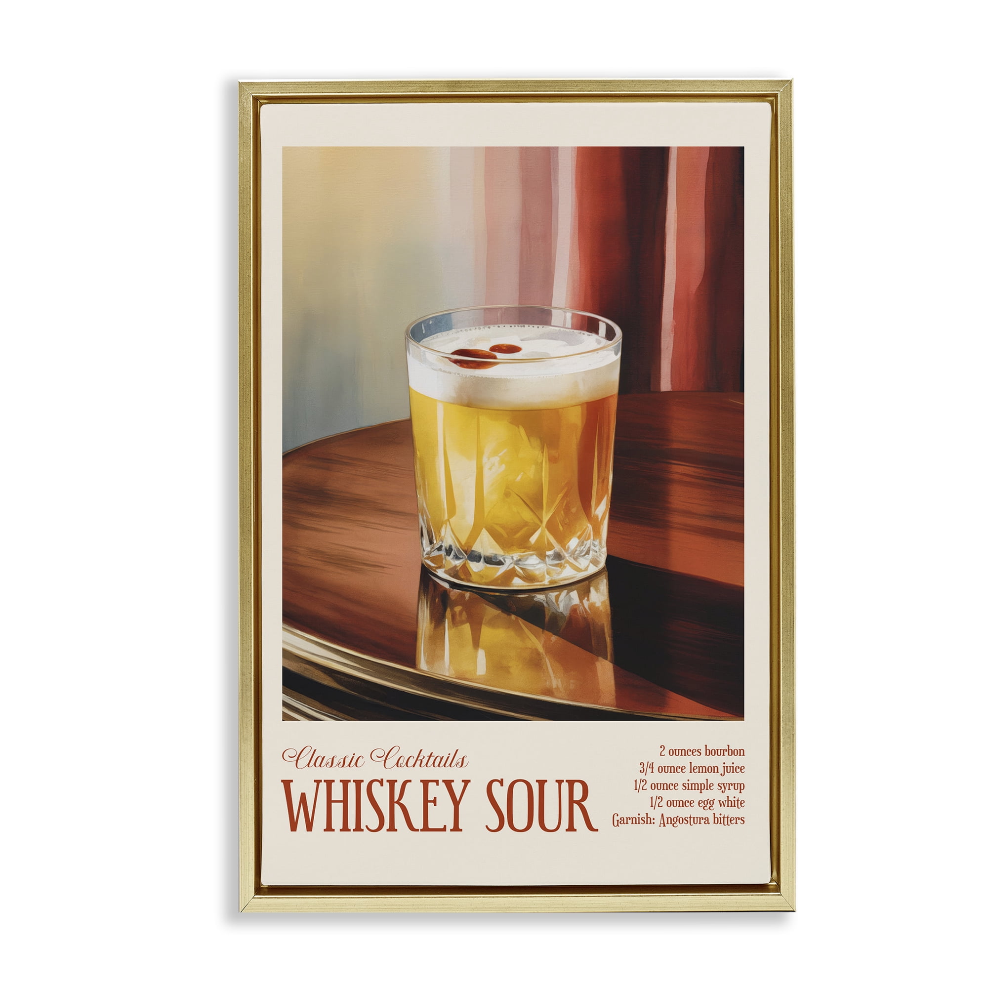 Stupell Industries Whiskey Sour on Table Gold Framed Floater Canvas Wall Art, design by Andreas Magnusson