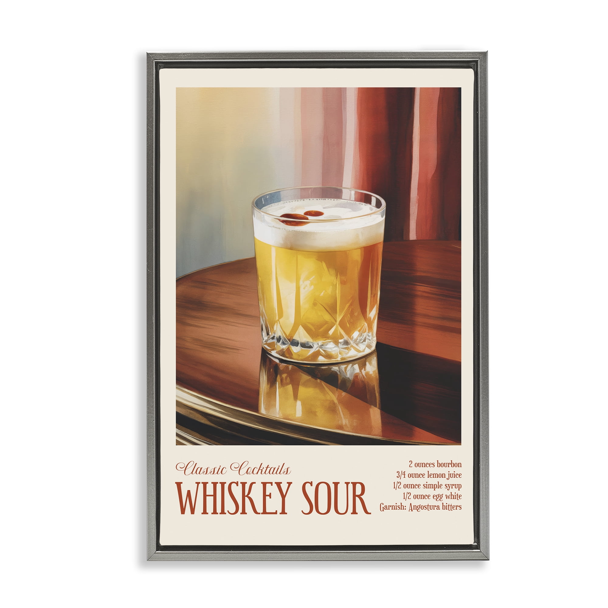 Stupell Industries Whiskey Sour on Table Gray Framed Floater Canvas Wall Art, design by Andreas Magnusson