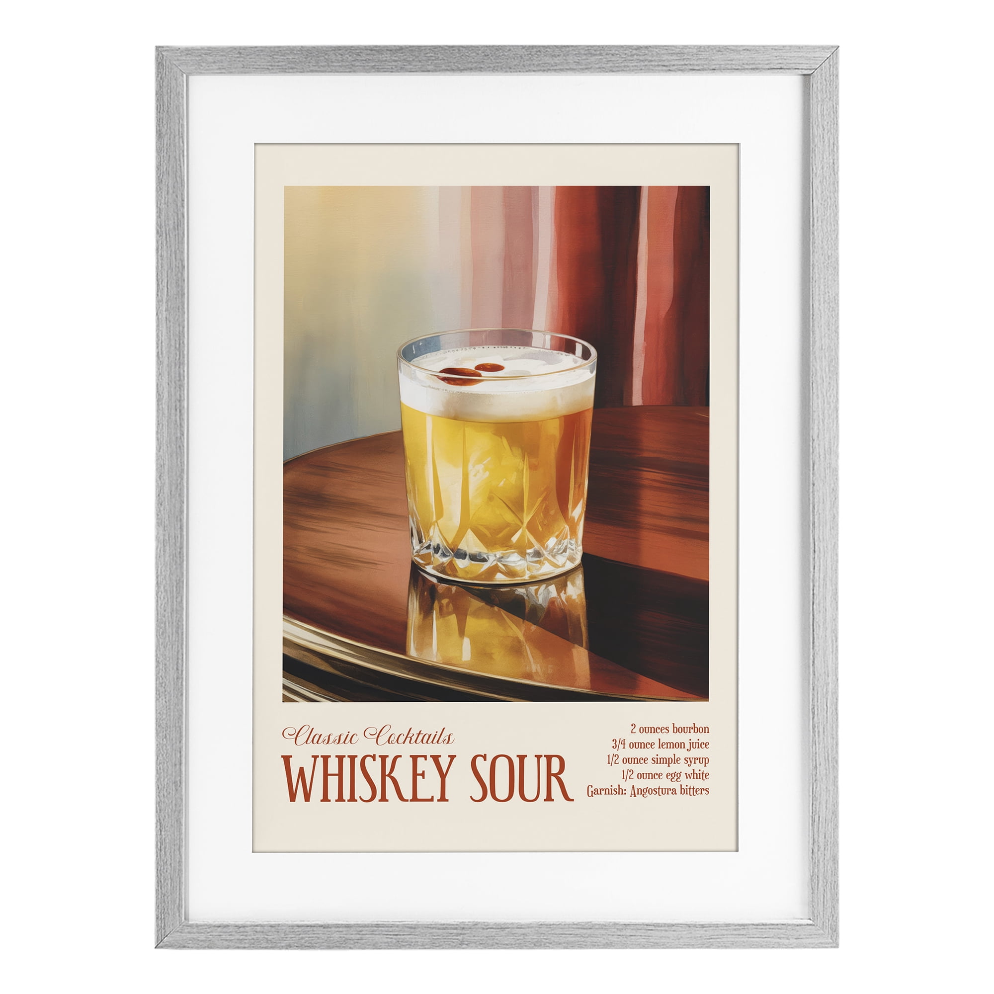 Stupell Industries Whiskey Sour on Table Gray Framed Print Under Glass, design by Andreas Magnusson