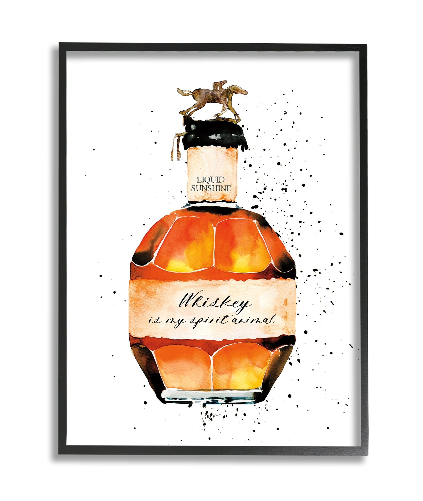 Stupell Industries Whiskey is My Spirit Animal Quote Liquor Bottle Black Framed, 24 x 30, Design by Mercedes Lopez Charro