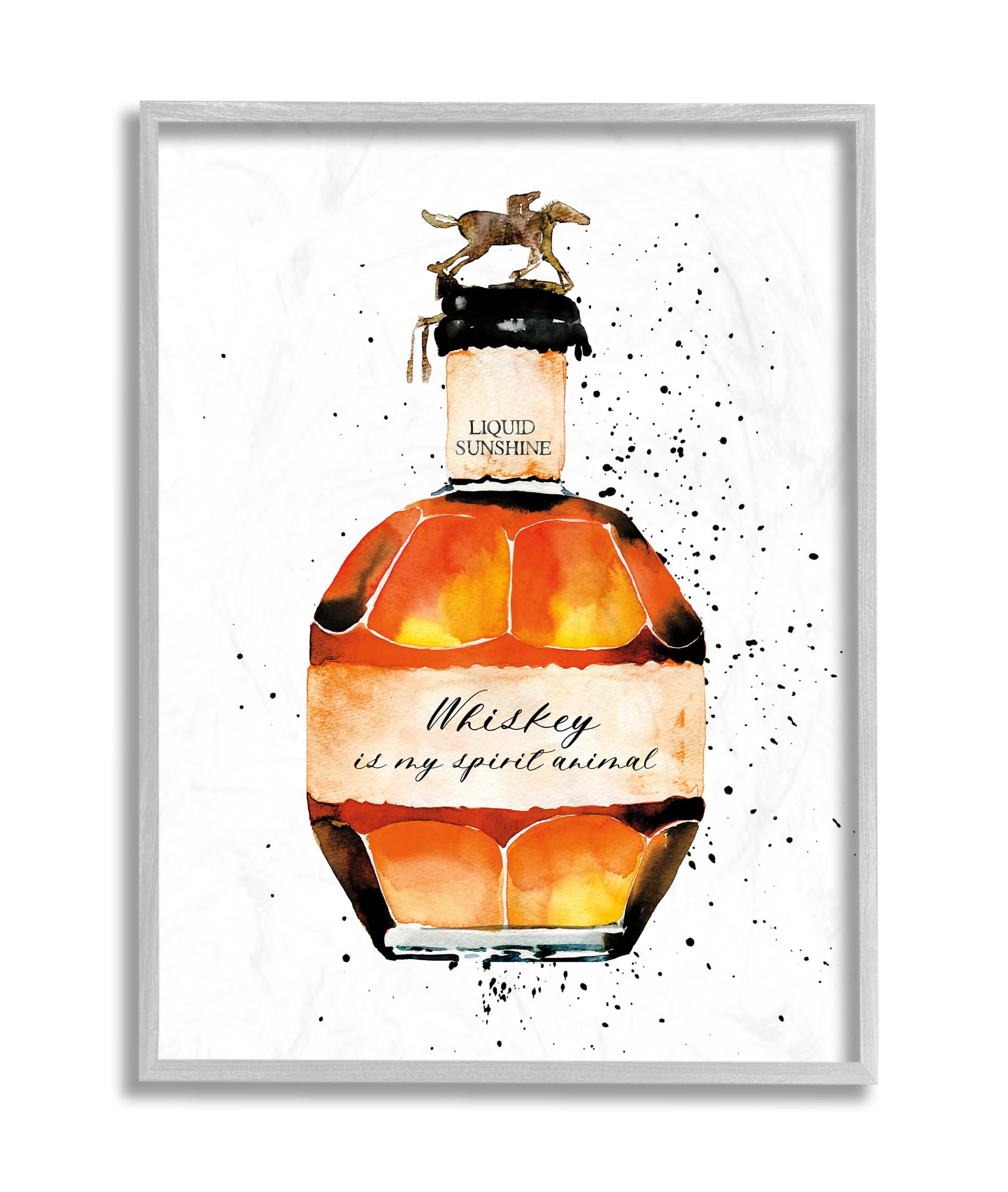 Stupell Industries Whiskey is My Spirit Animal Quote Liquor Bottle Grey Framed, 16 x 20, Design by Mercedes Lopez Charro