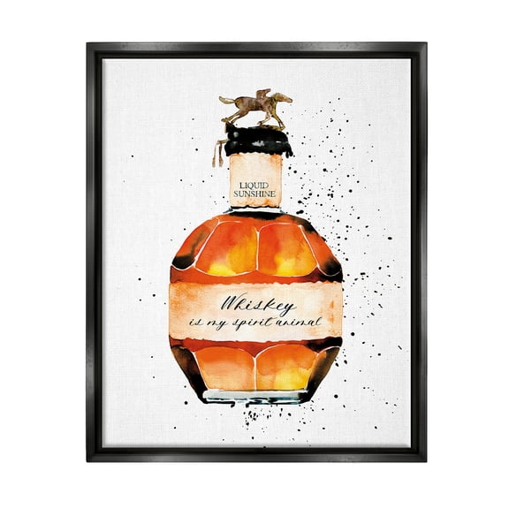 Stupell Industries Whiskey is My Spirit Animal Quote Liquor Bottle Jet Black Framed Floating Canvas Wall Art, 16x20, by Mercedes Lopez Charro