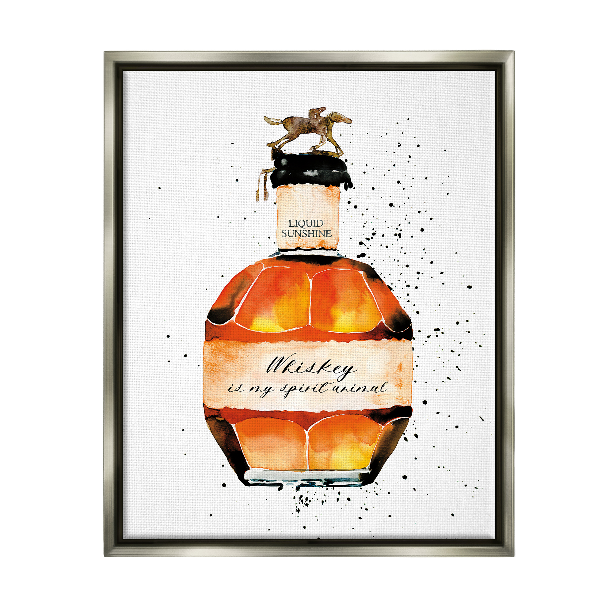 Stupell Industries Whiskey is My Spirit Animal Quote Liquor Bottle Luster Gray Framed Floating Canvas Wall Art, 24x30, by Mercedes Lopez Charro