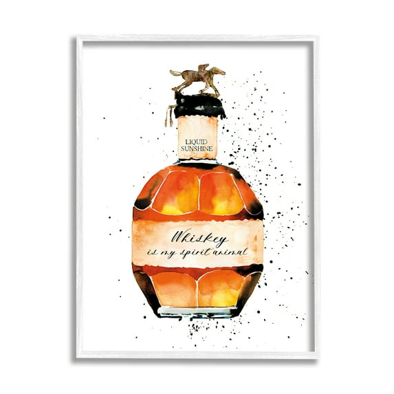 Stupell Industries Whiskey is My Spirit Animal Quote Liquor Bottle Painting Framed Art Print Wall Art, 24x30, By Mercedes Lopez Charro