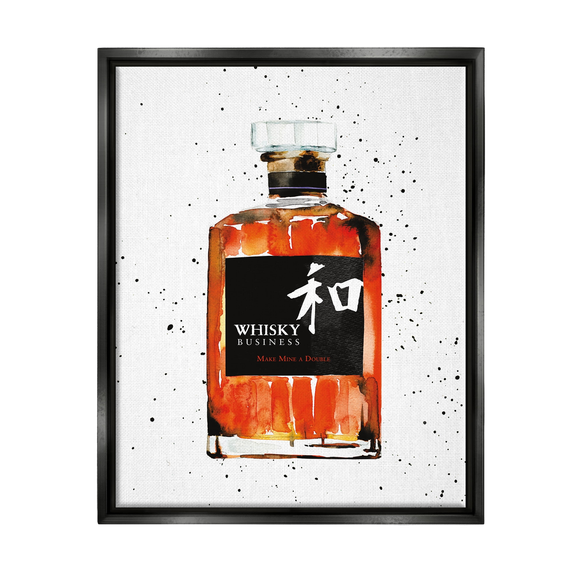Stupell Industries Whisky Business Quote Japanese Liquor Bottle Jet Black Framed Floating Canvas Wall Art, 24x30, by Mercedes Lopez Charro