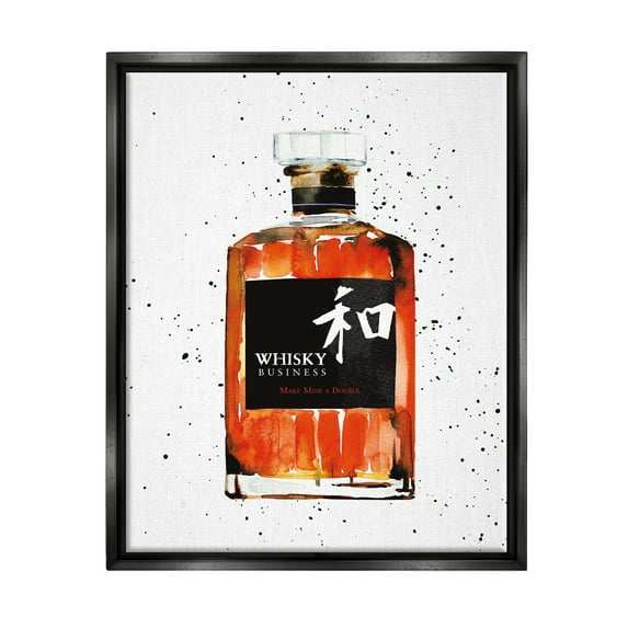 Stupell Industries Whisky Business Quote Japanese Liquor Bottle Jet Black Framed Floating Canvas Wall Art, 24x30, by Mercedes Lopez Charro