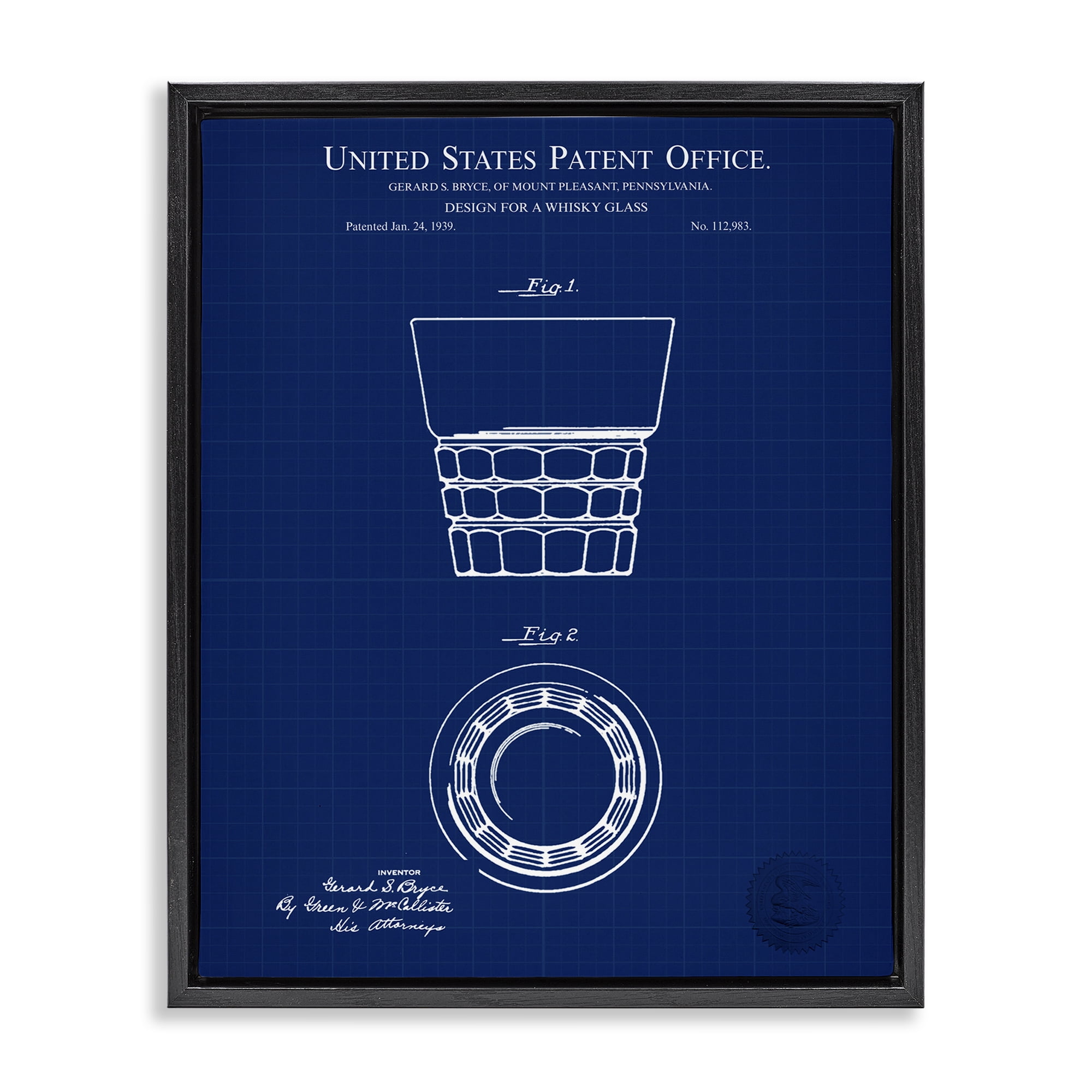 Stupell Industries Whisky Glass Blueprint Typography Painting Black Floater Framed Art Print Wall Art, 17 x 21