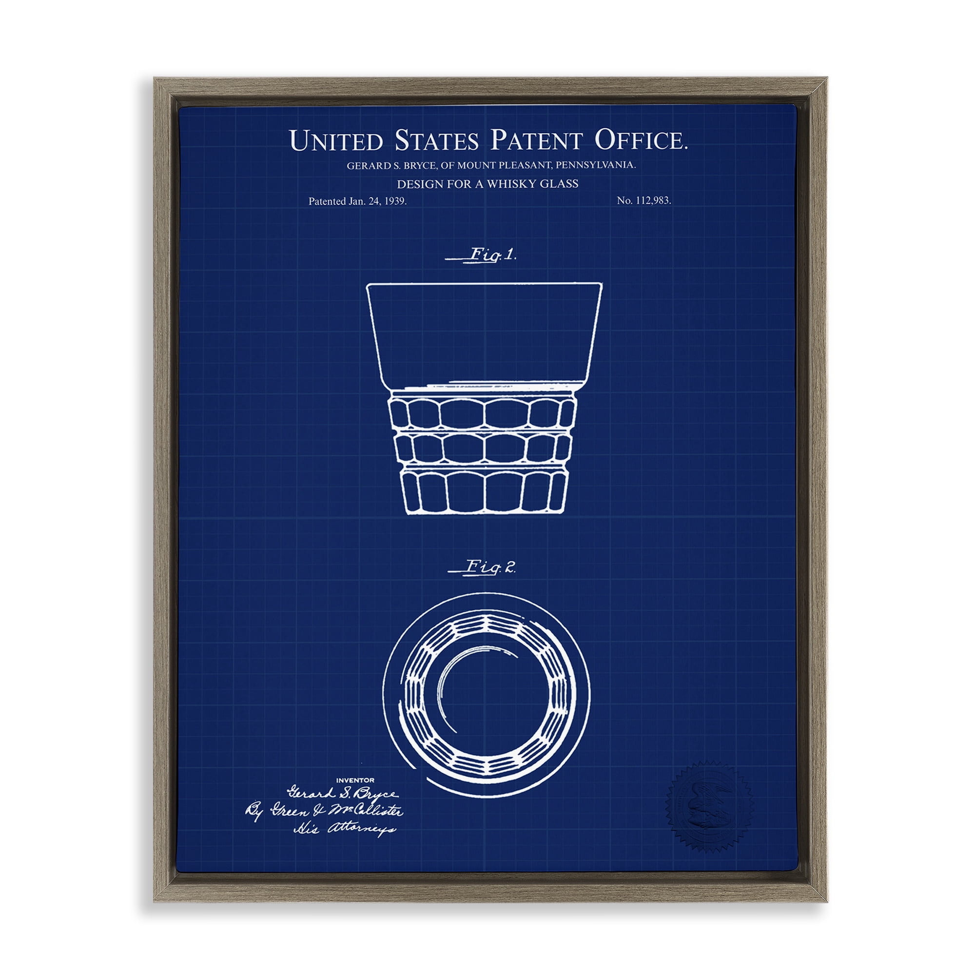 Stupell Industries Whisky Glass Blueprint Typography Painting Brown Floater Framed Art Print Wall Art, 17 x 21