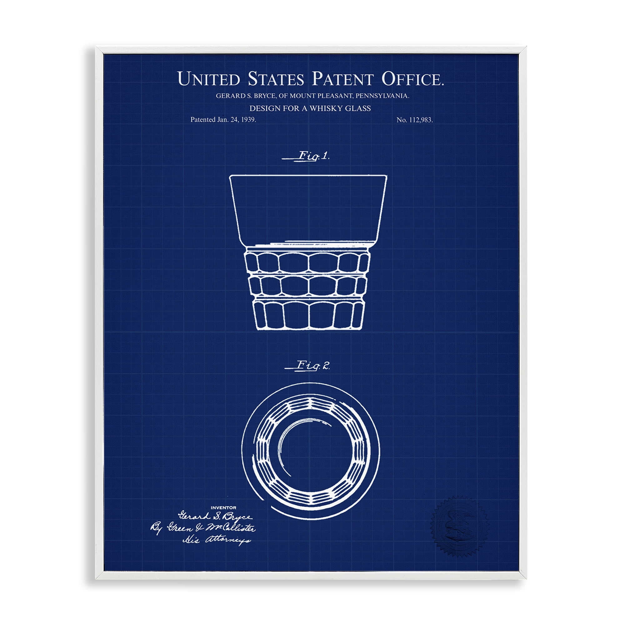 Stupell Industries Whisky Glass Blueprint Typography Painting White