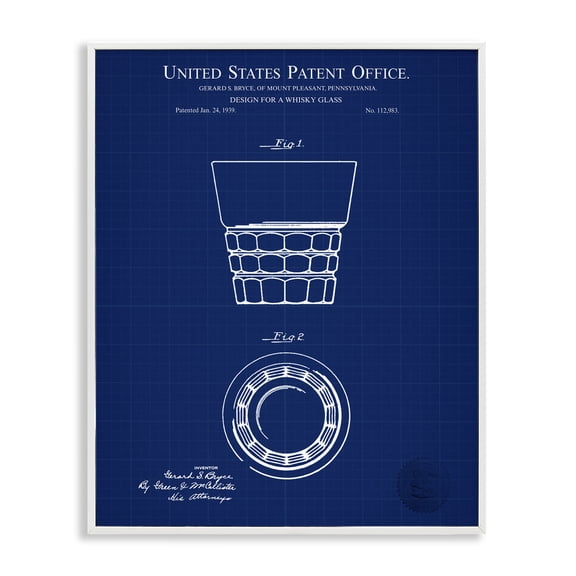 Stupell Industries Whisky Glass Blueprint Typography Painting White Framed Art Print Wall Art, 11 x 14