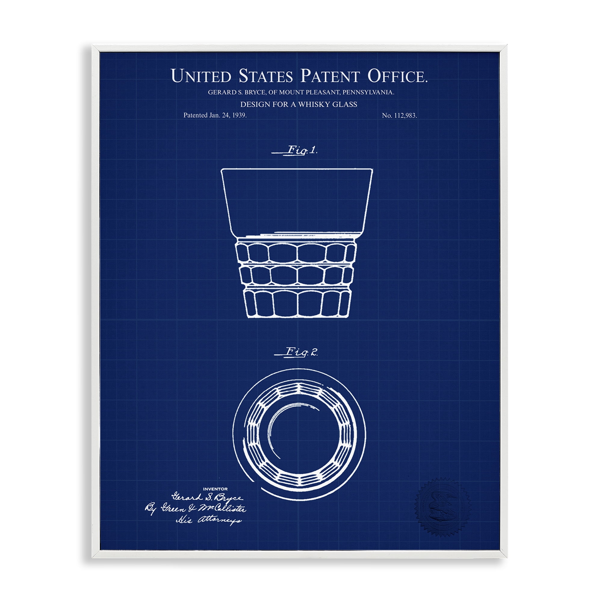Stupell Industries Whisky Glass Blueprint Typography Painting White Framed Art Print Wall Art, 24 x 30