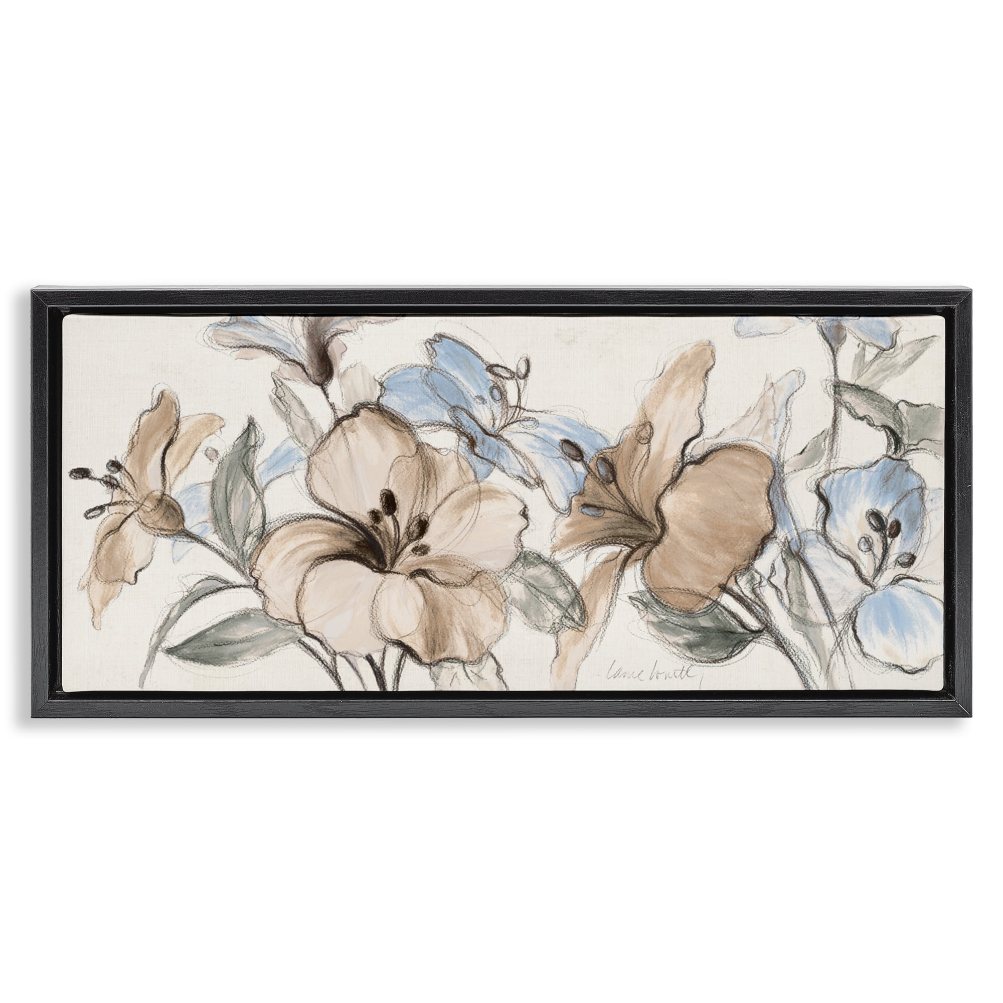 Stupell Industries Whispering Florals Neutral Black Framed Floater Canvas Wall Art, design by Lanie Loreth