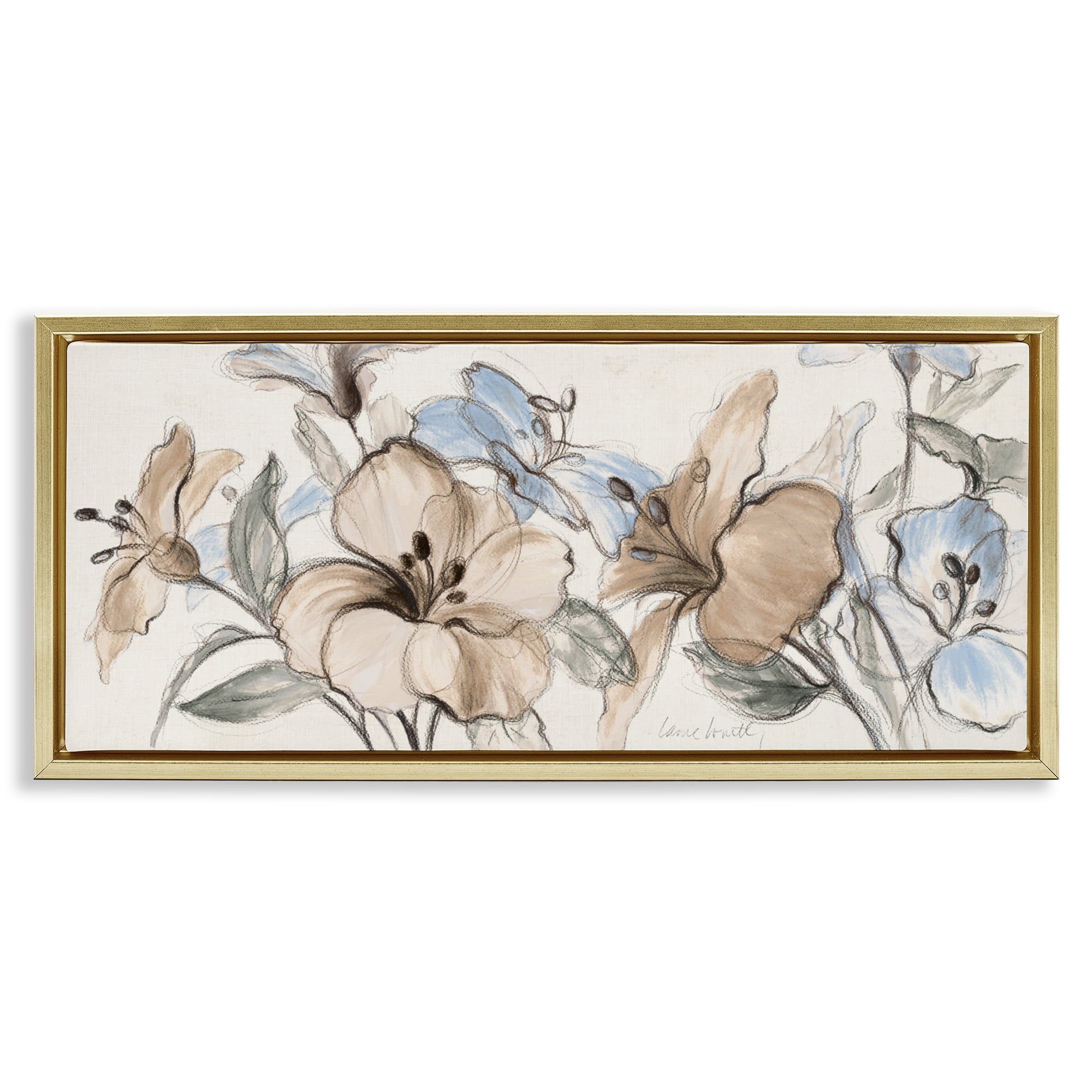 Stupell Industries Whispering Florals Neutral Gold Framed Floater Canvas Wall Art, design by Lanie Loreth