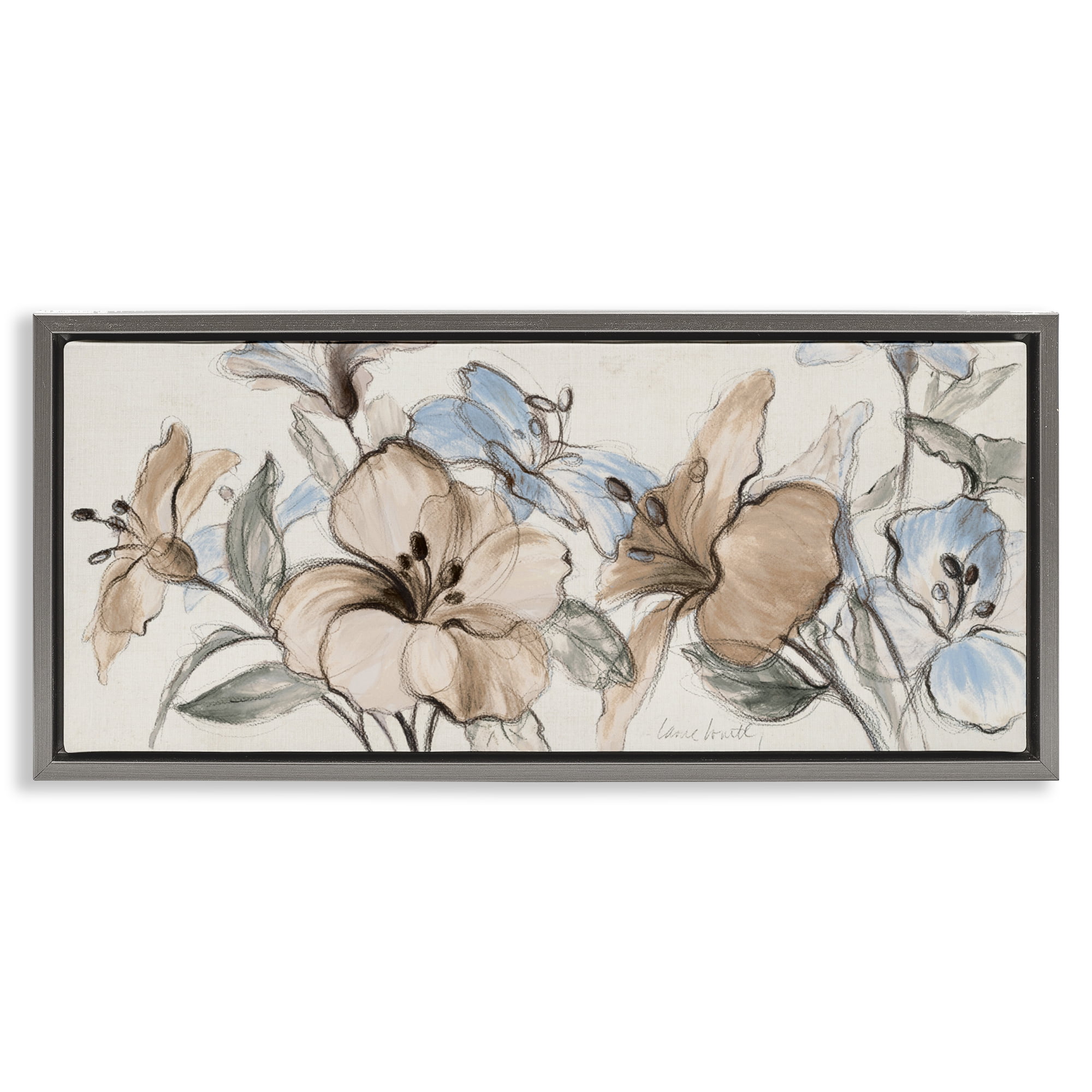 Stupell Industries Whispering Florals Neutral Gray Framed Floater Canvas Wall Art, design by Lanie Loreth