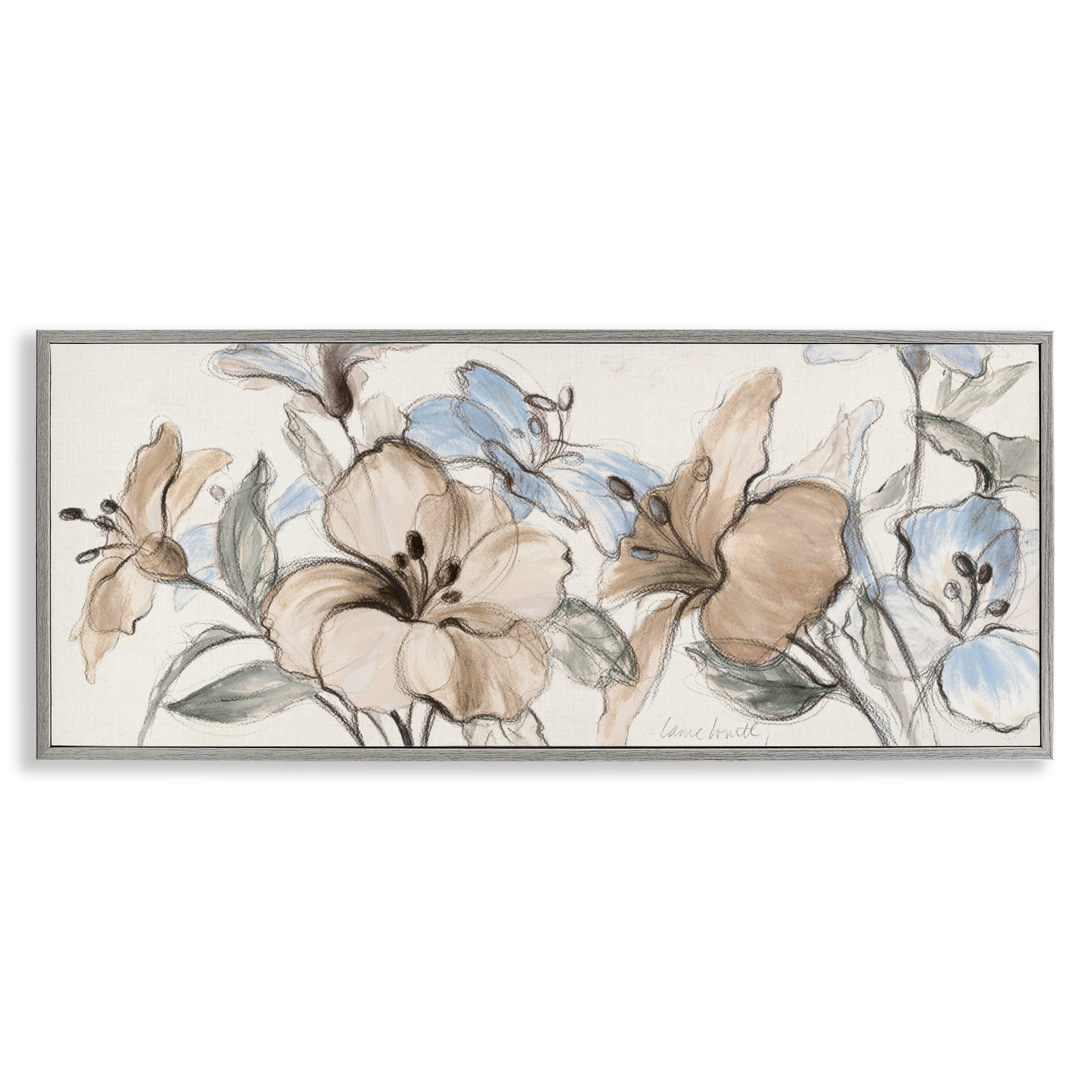 Stupell Industries Whispering Florals Neutral Gray Framed Giclee Art, design by Lanie Loreth