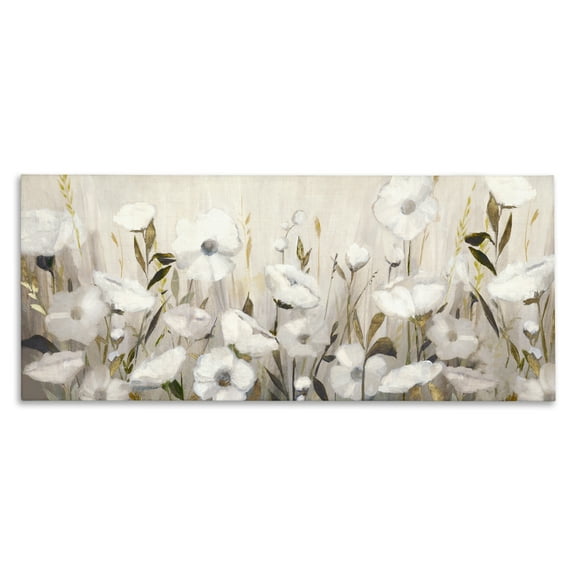 Stupell Industries Whispers Of Gold Flowers Canvas Wall Art design by Hannah Dawson, 10 x 24