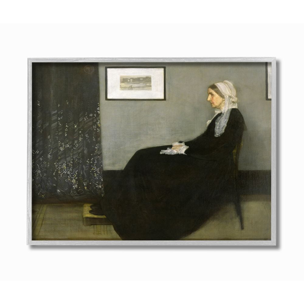 Stupell Industries Whistlers Mother Yellow Black Classical Painting Framed Wall Art by James Abbott McNeill Whistler, 16" x 20", Gray Framed