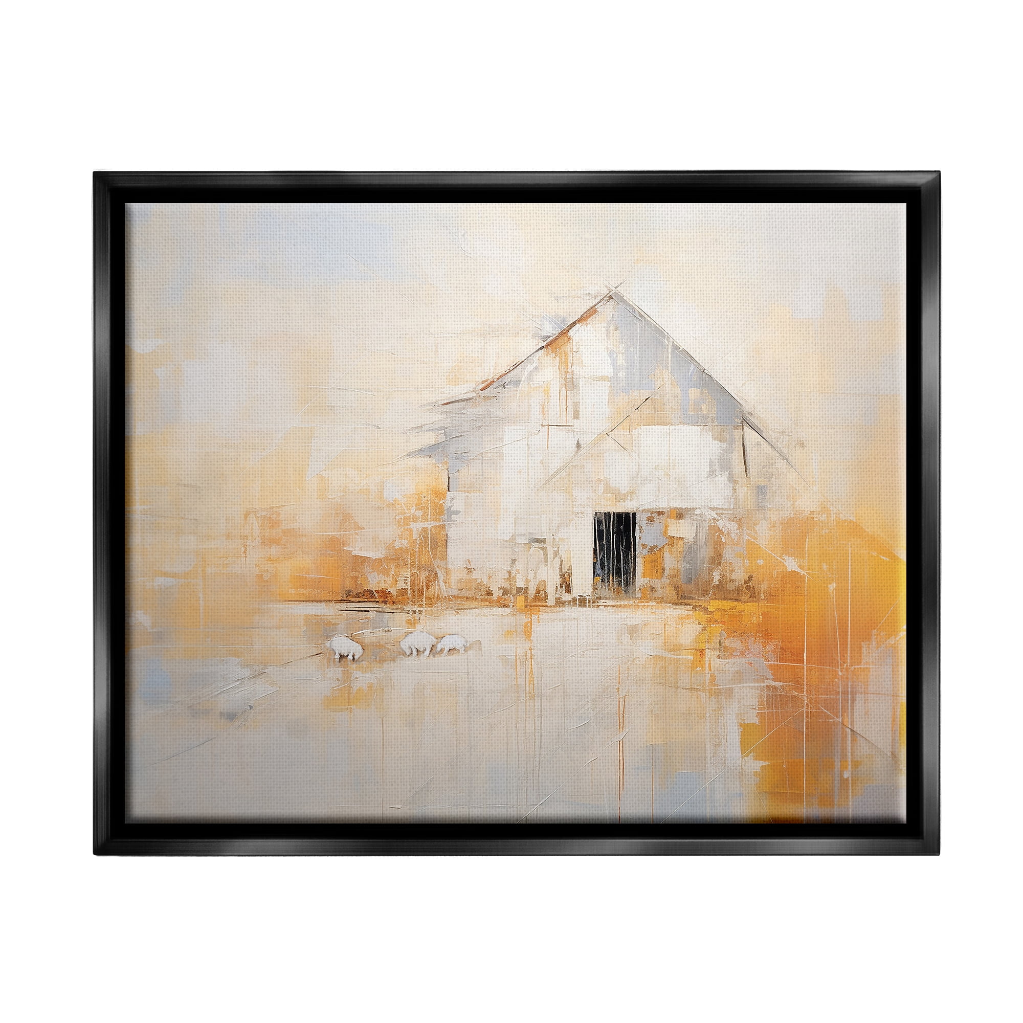 Stupell Industries White Abstract Barn Painting Abstract Painting Black Floater Framed Canvas Art Print Wall Art, 21 x 17