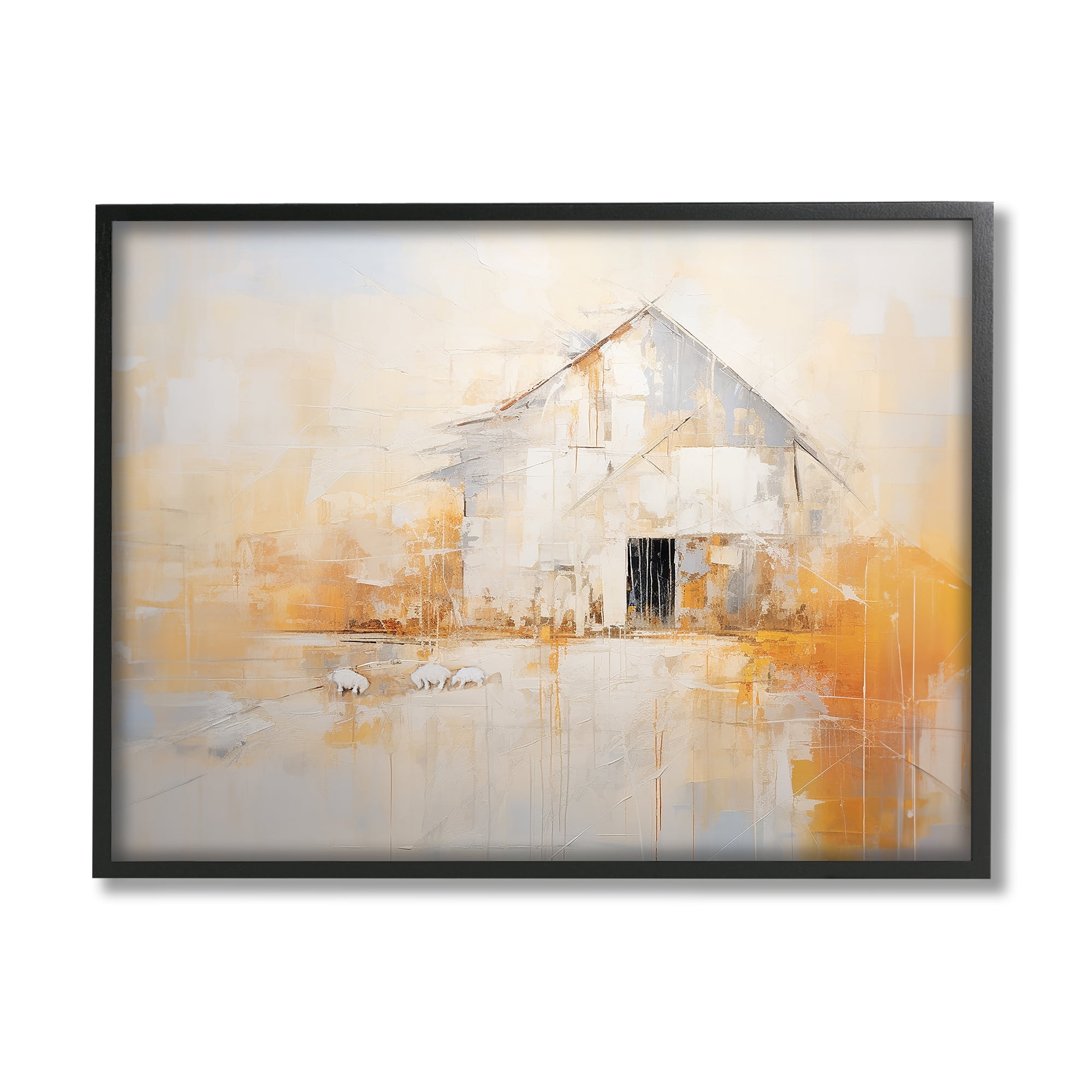 Stupell Industries White Abstract Barn Painting Abstract Painting Black Framed Art Print Wall Art, 30 x 24