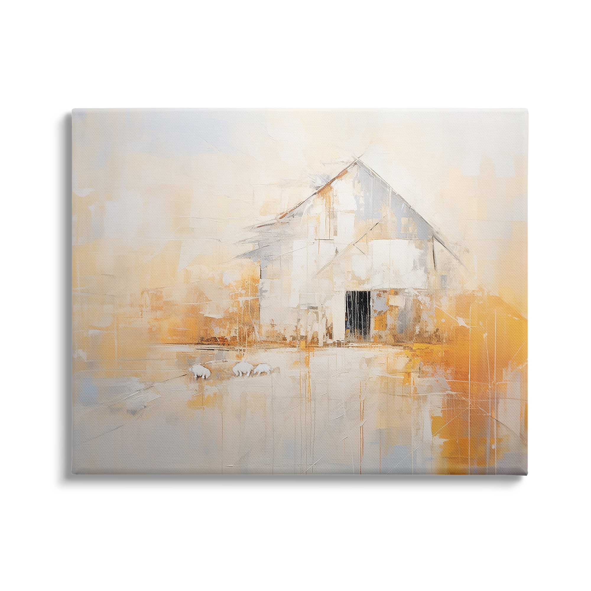 Stupell Industries White Abstract Barn Painting Abstract Painting Gallery Wrapped Canvas Art Print Wall Art, 40 x 30