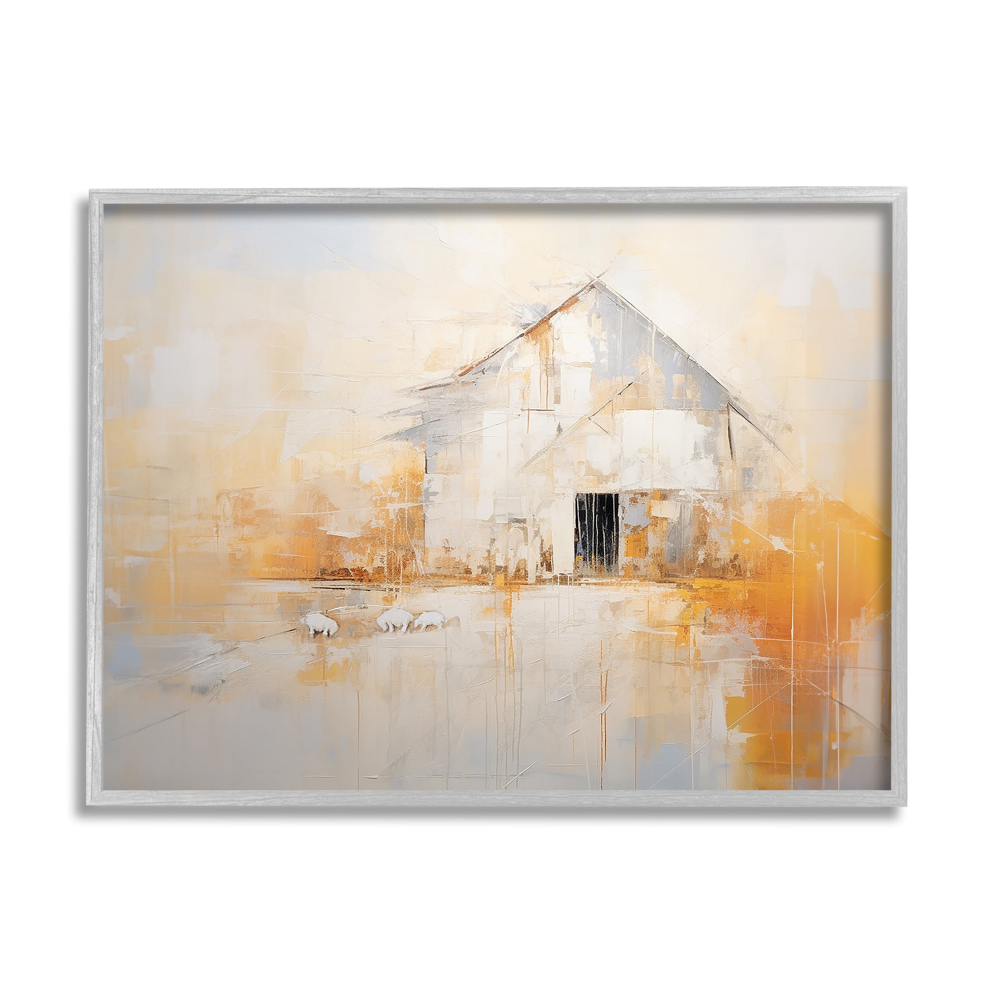 Stupell Industries White Abstract Barn Painting Abstract Painting Gray Framed Art Print Wall Art, 14 x 11