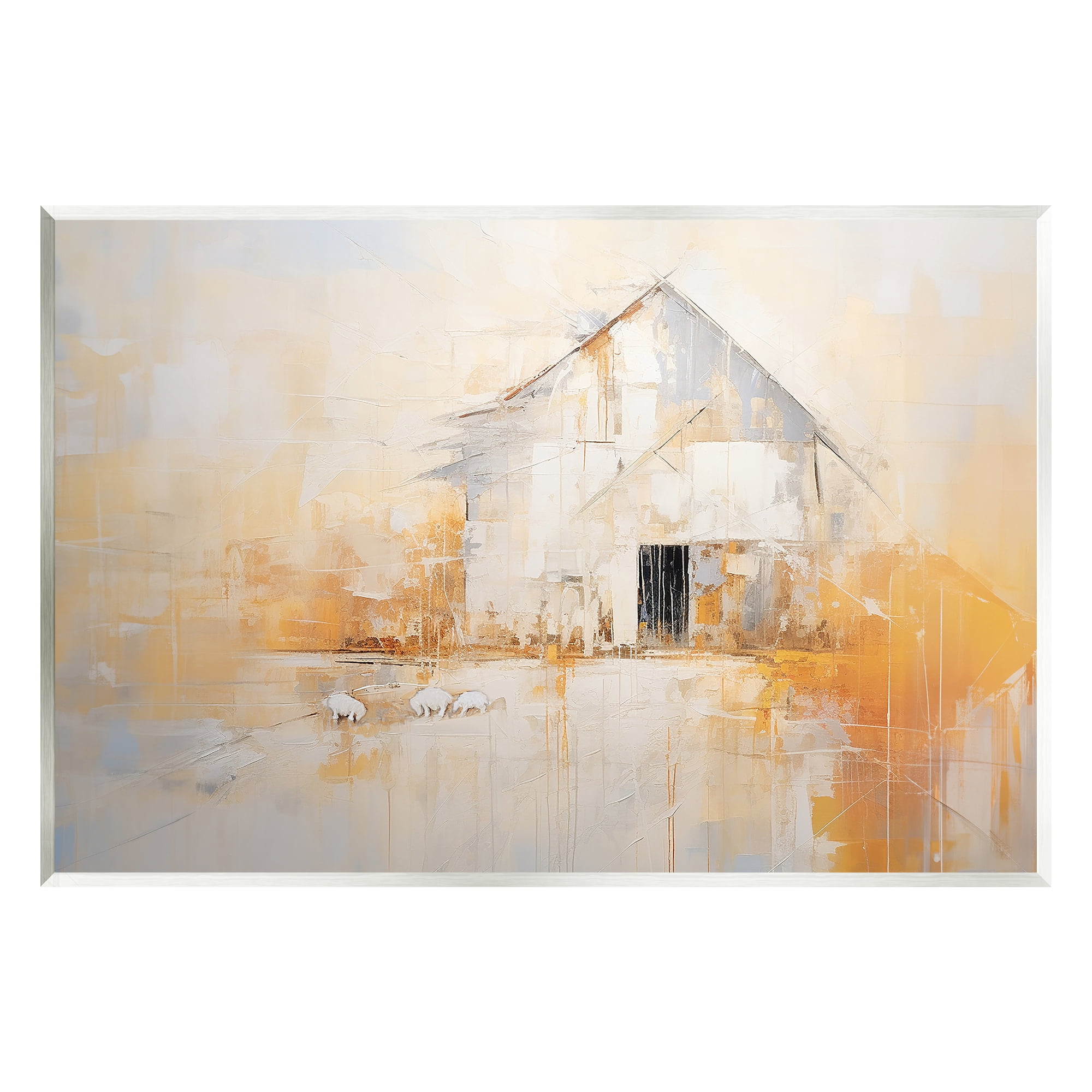 Stupell Industries White Abstract Barn Painting Abstract Painting Unframed Art Print Wall Art, 19 x 13