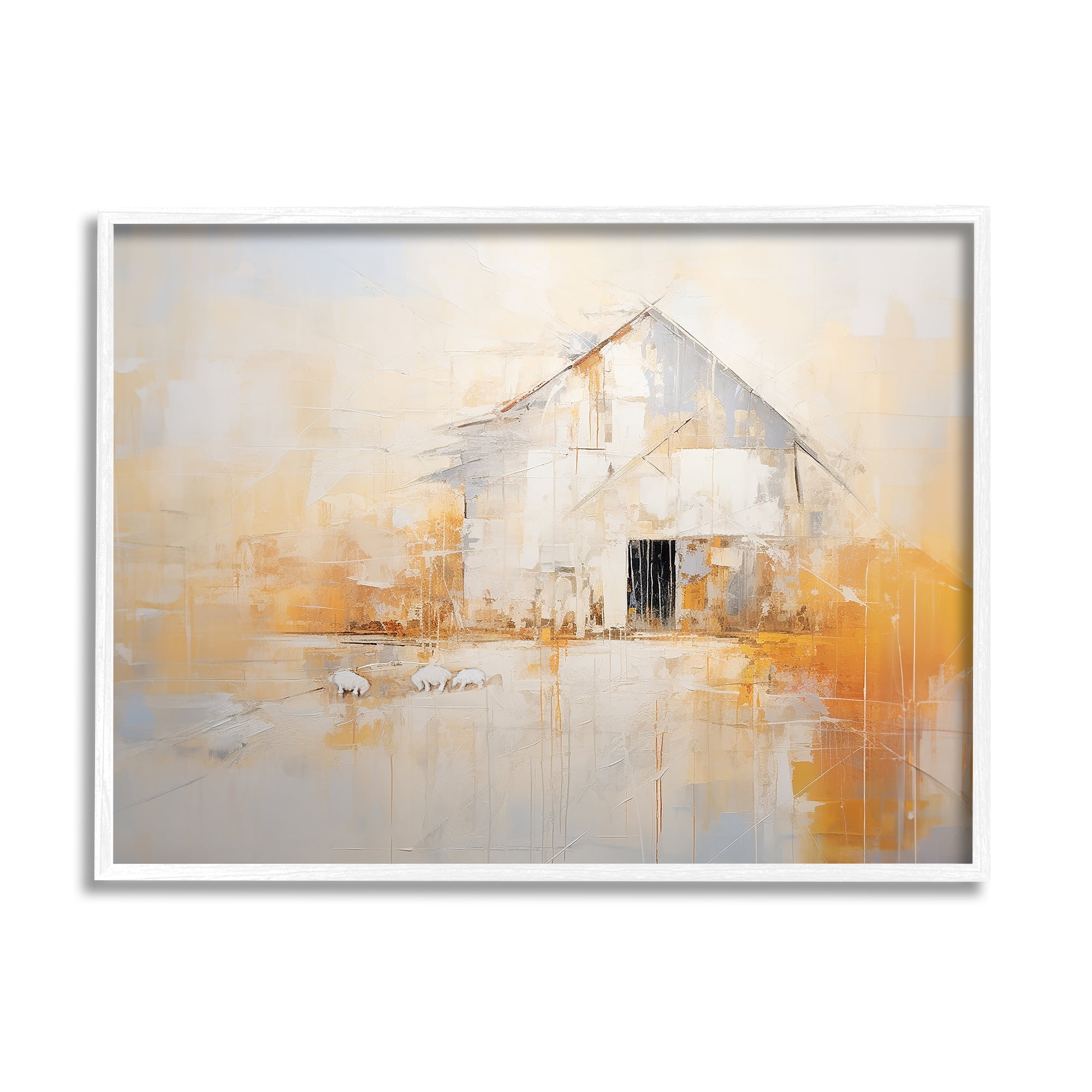 White and Yellow Abstract Barn Canvas Print in Wood Frame