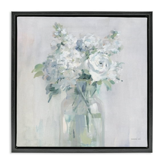 Stupell Industries White Abstract Bouquet Botanical & Floral Painting Black Floater Framed Canvas Art Print Wall Art, 18 x 18