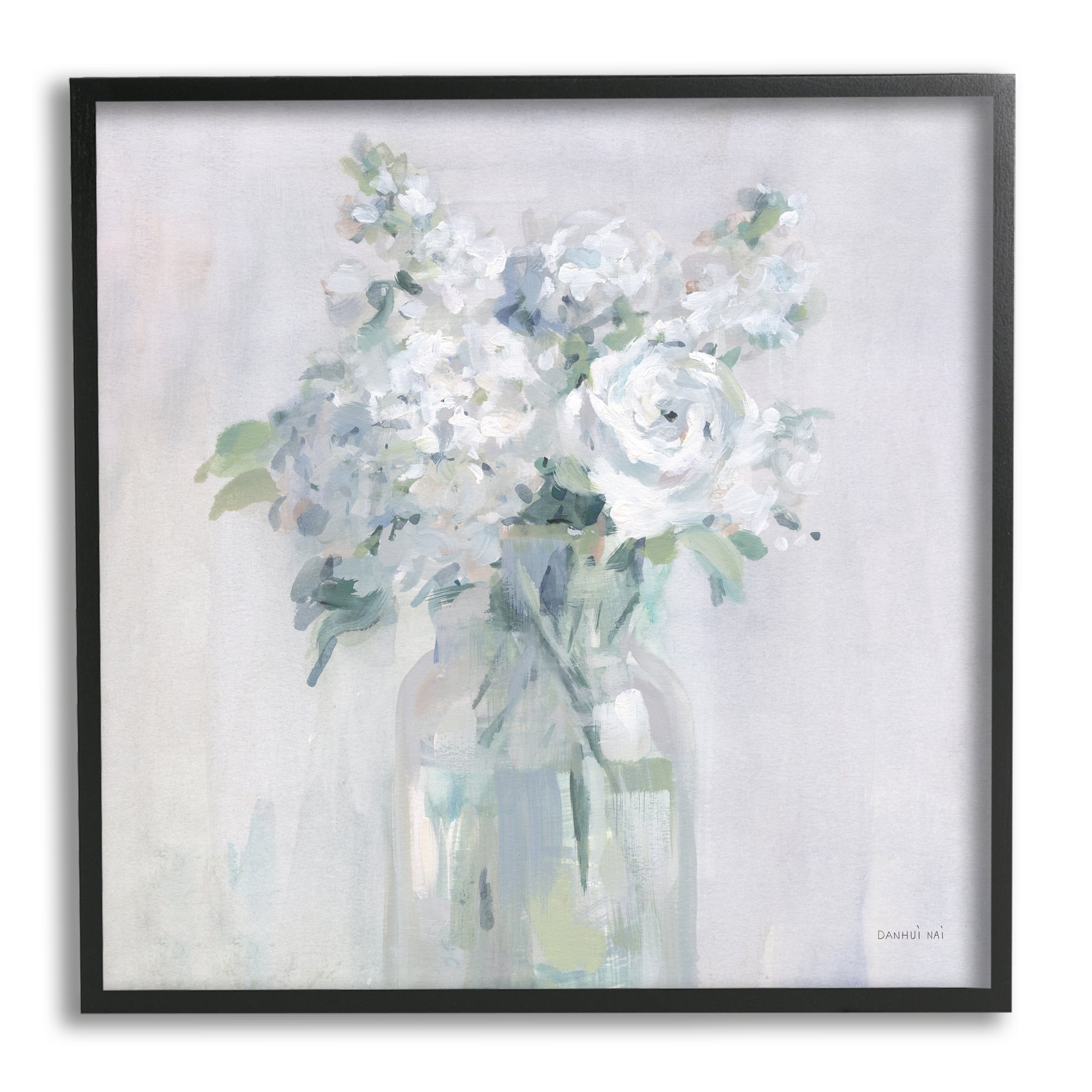 Stupell Industries White Abstract Bouquet Botanical & Floral Painting Black Framed Art Print Wall Art, 17 x 17