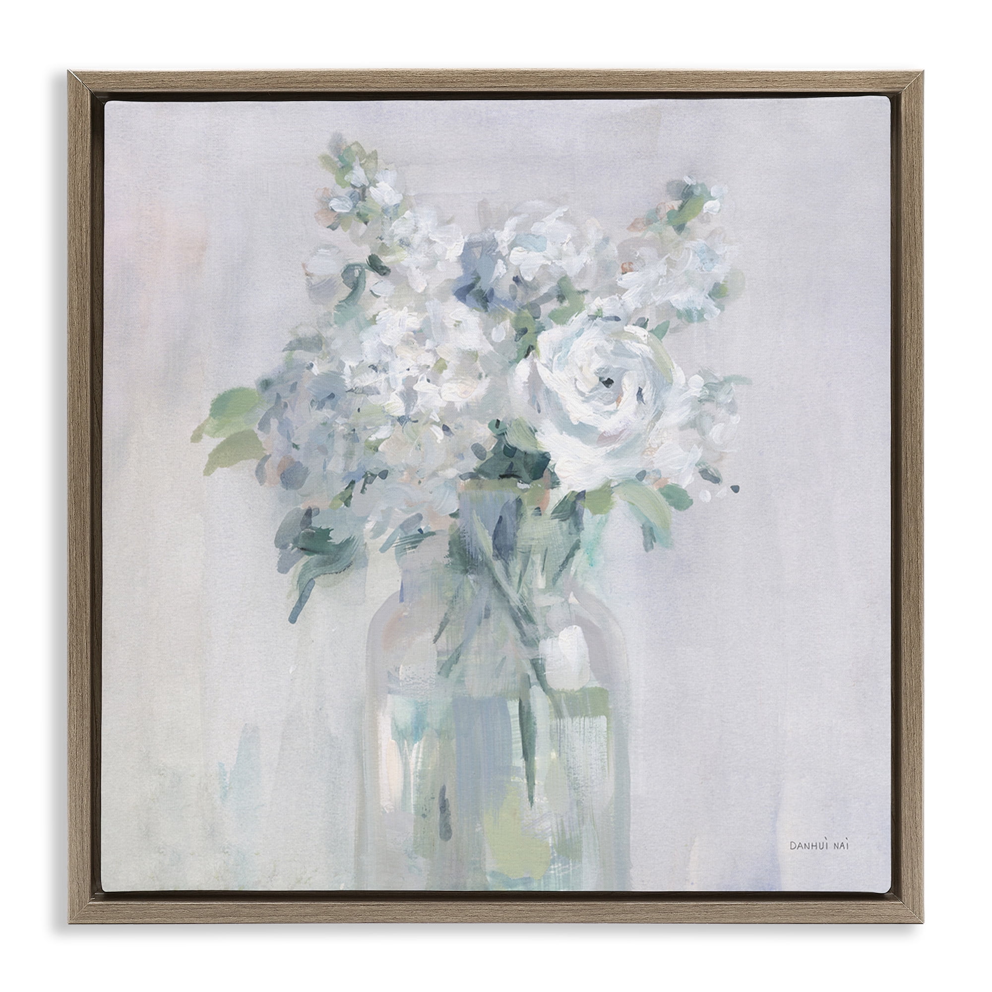 Stupell Industries White Abstract Bouquet Botanical & Floral Painting Brown Floater Framed Canvas Art Print Wall Art, 18 x 18