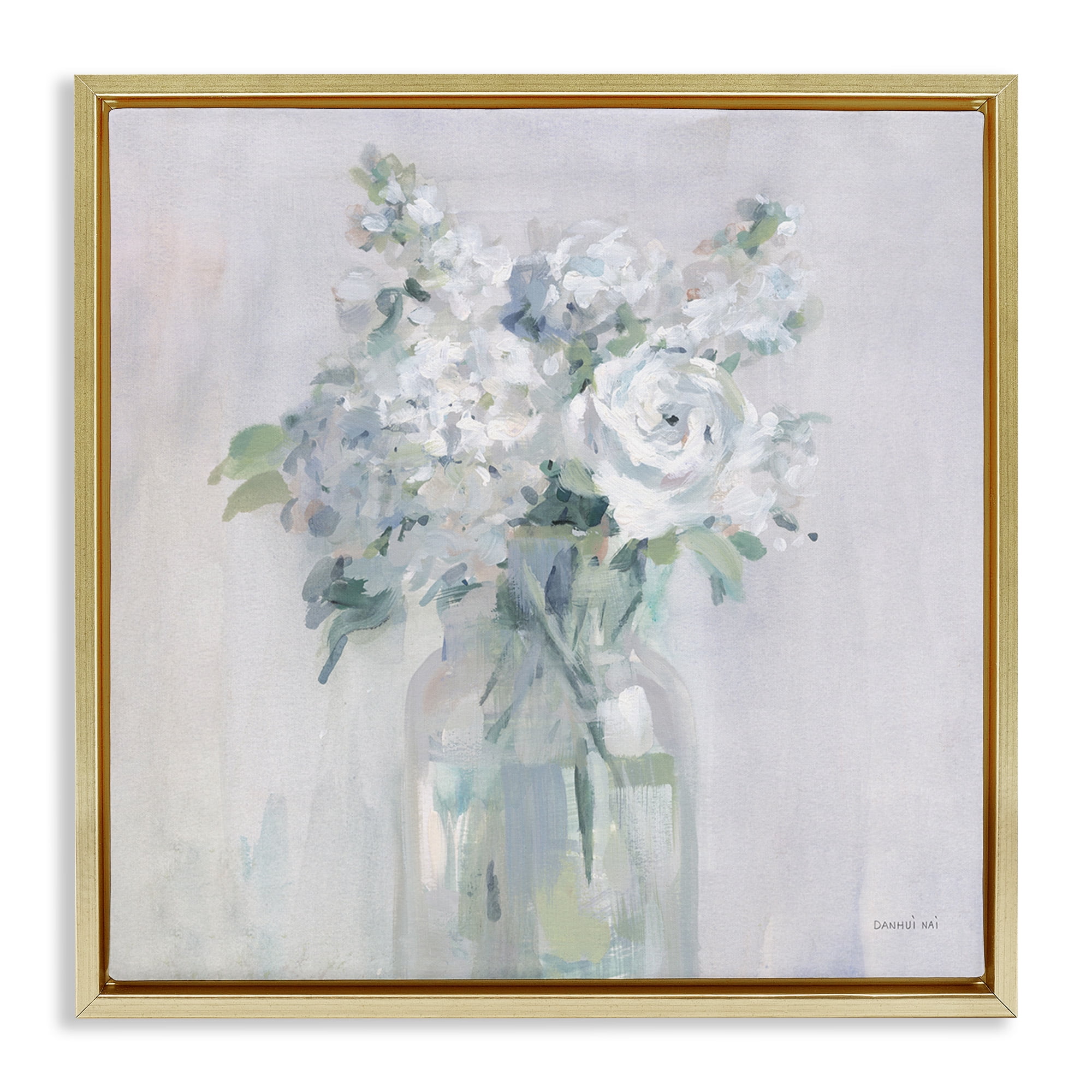 Stupell Industries White Abstract Bouquet Botanical & Floral Painting Gold Floater Framed Canvas Art Print Wall Art, 18 x 18