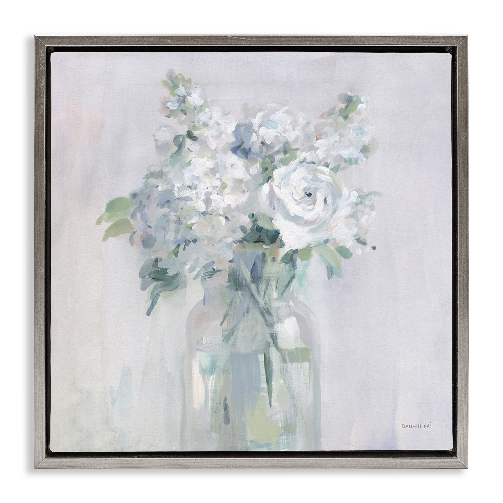 Stupell Industries White Abstract Bouquet Botanical & Floral Painting Gray Floater Framed Canvas Art Print Wall Art, 25 x 25