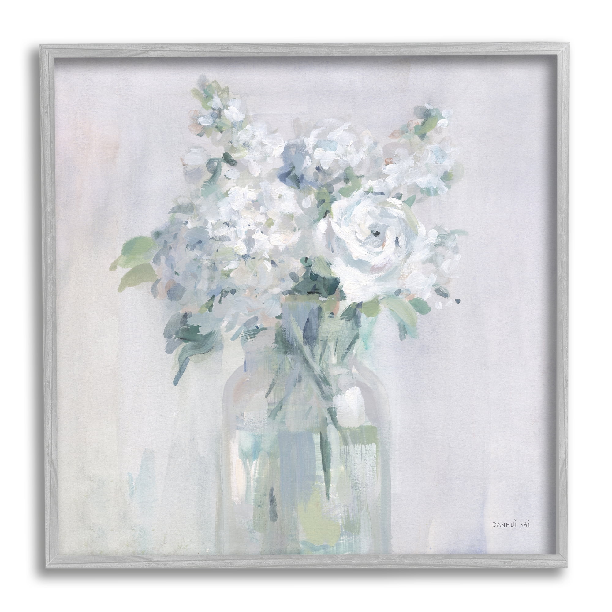 Stupell Industries White Abstract Bouquet Botanical & Floral Painting Gray Framed Art Print Wall Art, 17 x 17