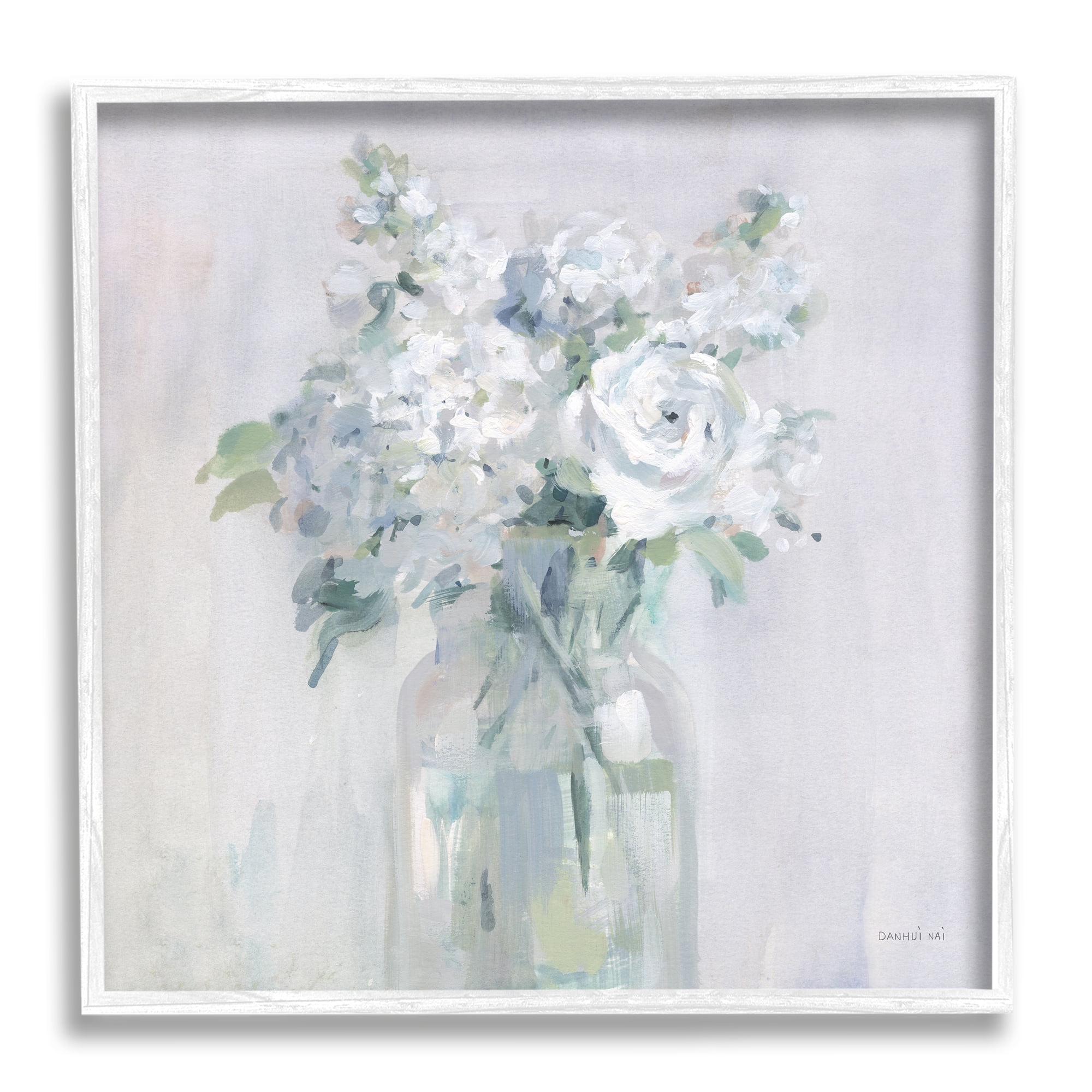Stupell Industries White Abstract Bouquet Botanical & Floral Painting White Framed Art Print Wall Art, 17 x 17
