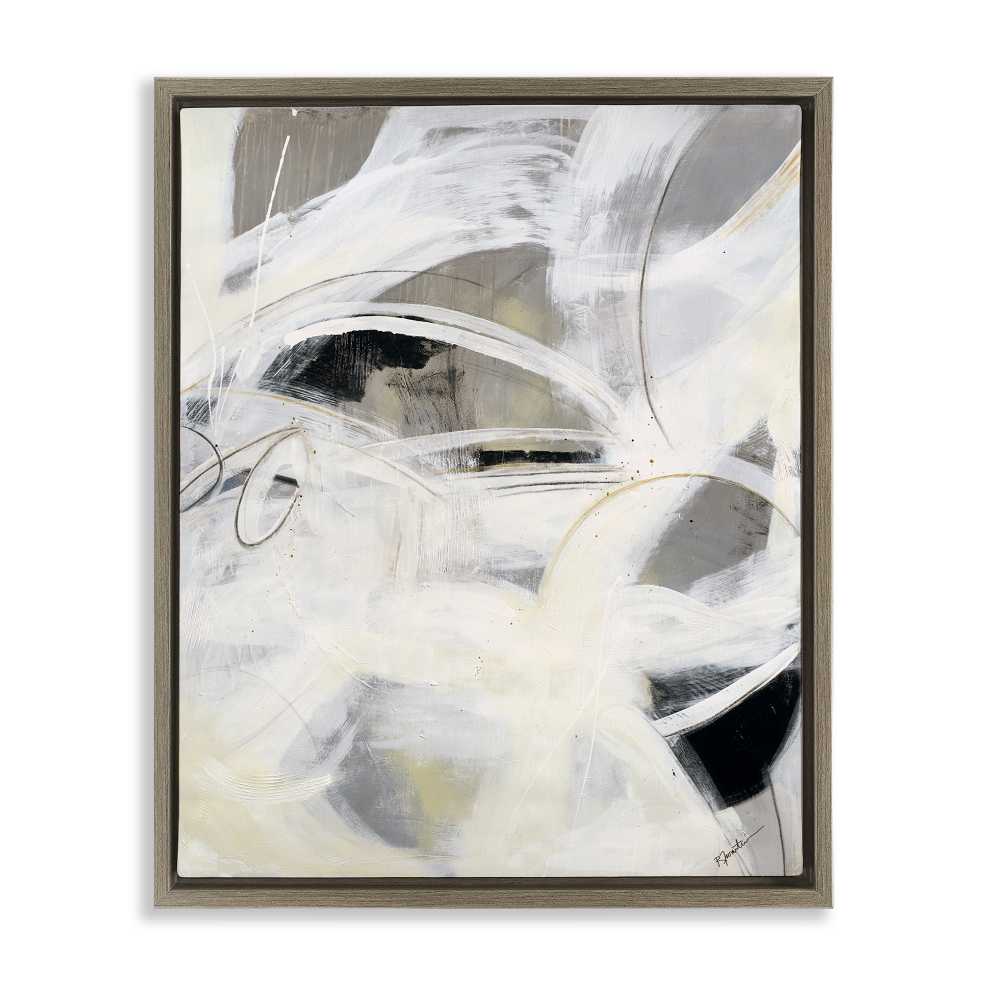 Stupell Industries White Abstract Expression Abstract Painting Brown Floater Framed Canvas Art Print Wall Art, 17 x 21