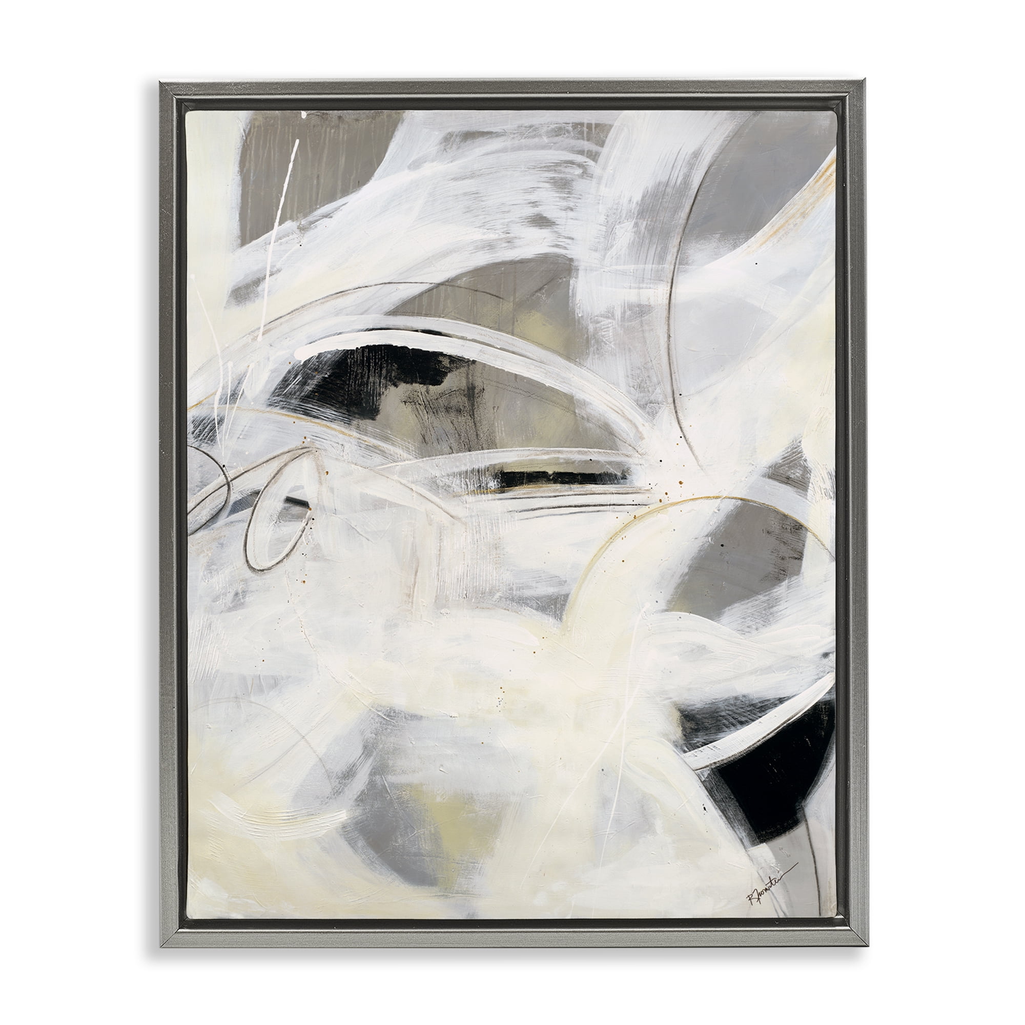 Stupell Industries White Abstract Expression Abstract Painting Gray Floater Framed Canvas Art Print Wall Art, 17 x 21
