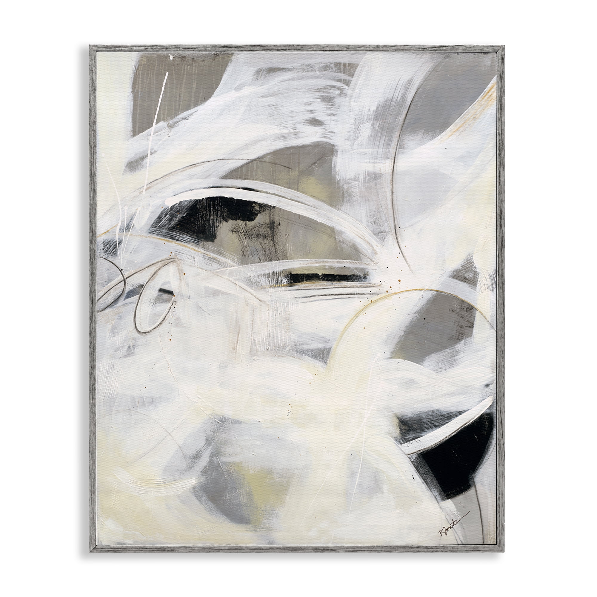 Stupell Industries White Abstract Expression Abstract Painting Gray Framed Art Print Wall Art, 11 x 14