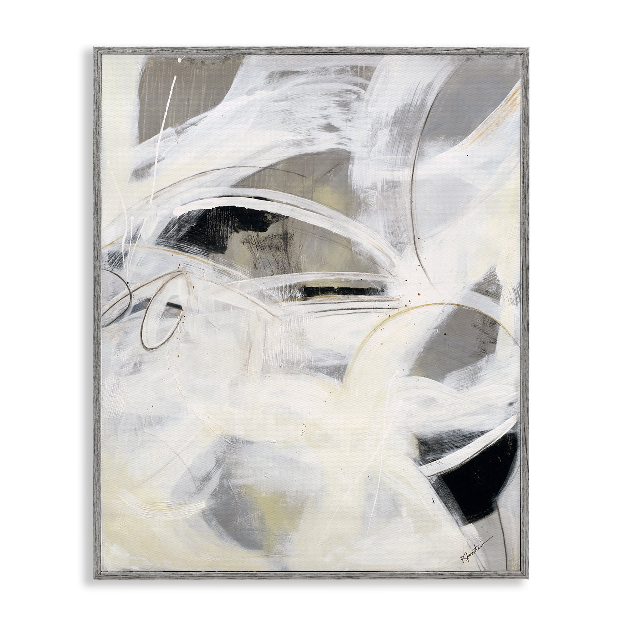 Stupell Industries White Abstract Expression Abstract Painting Gray Framed Art Print Wall Art, 16 x 20
