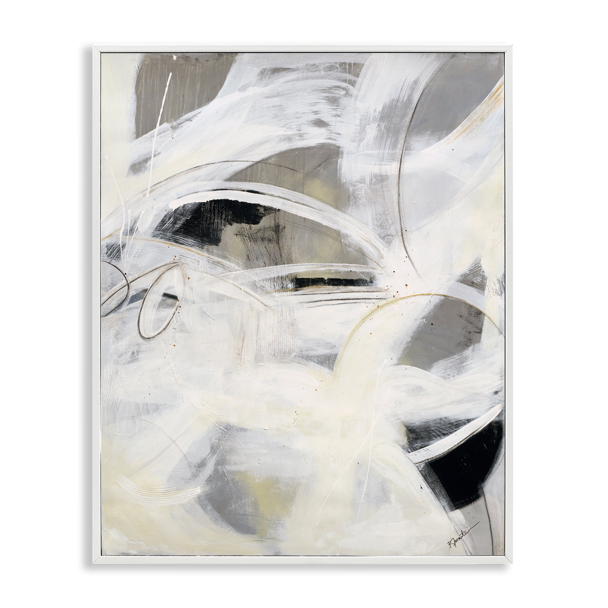 Stupell Industries White Abstract Expression Abstract Painting White Framed Art Print Wall Art, 16 x 20