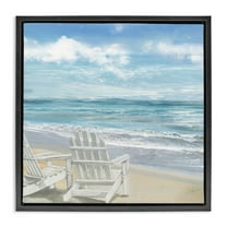 Stupell Industries White Adirondack Chairs on Beach Landscape Painting Black Floater Framed Canvas Art Print Wall Art, 18 x 18