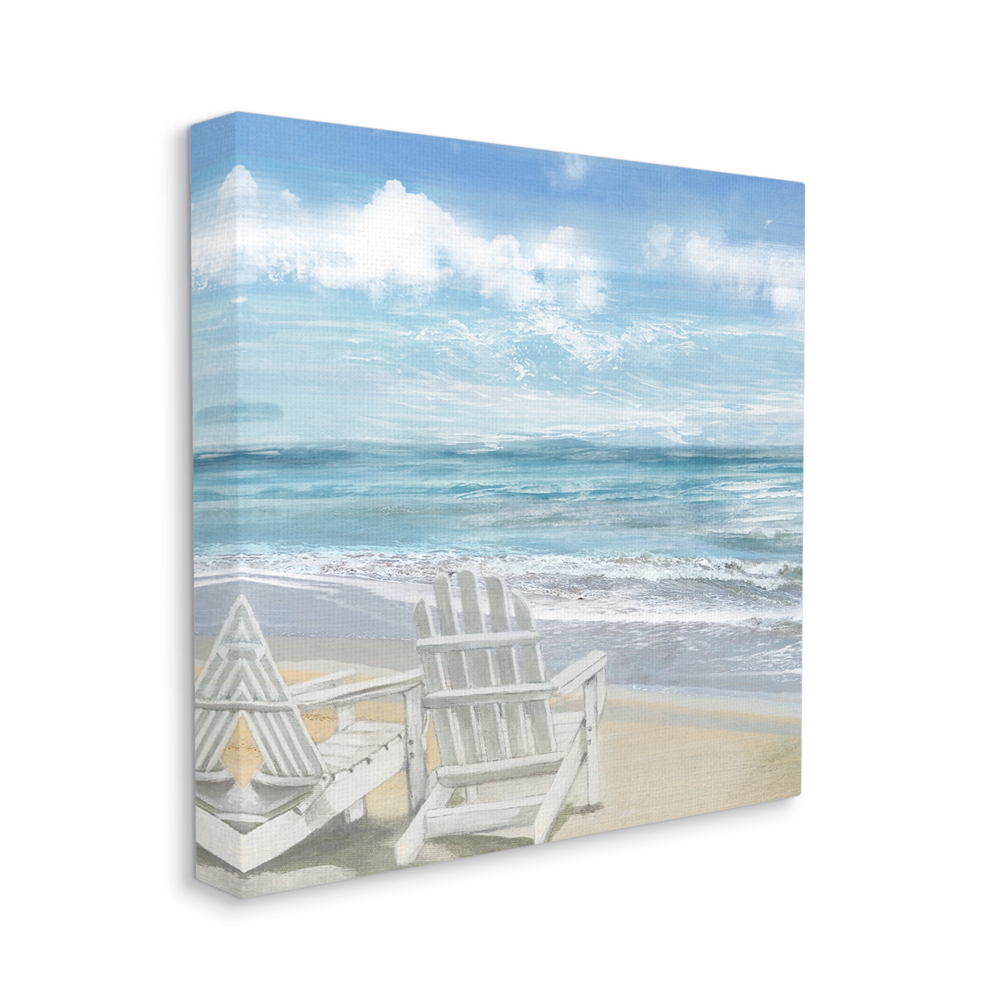 Stupell Industries White Adirondack Chairs On The Beach Painting, 36 x 36,Design by Main Line Studio, image size:2000x2000
