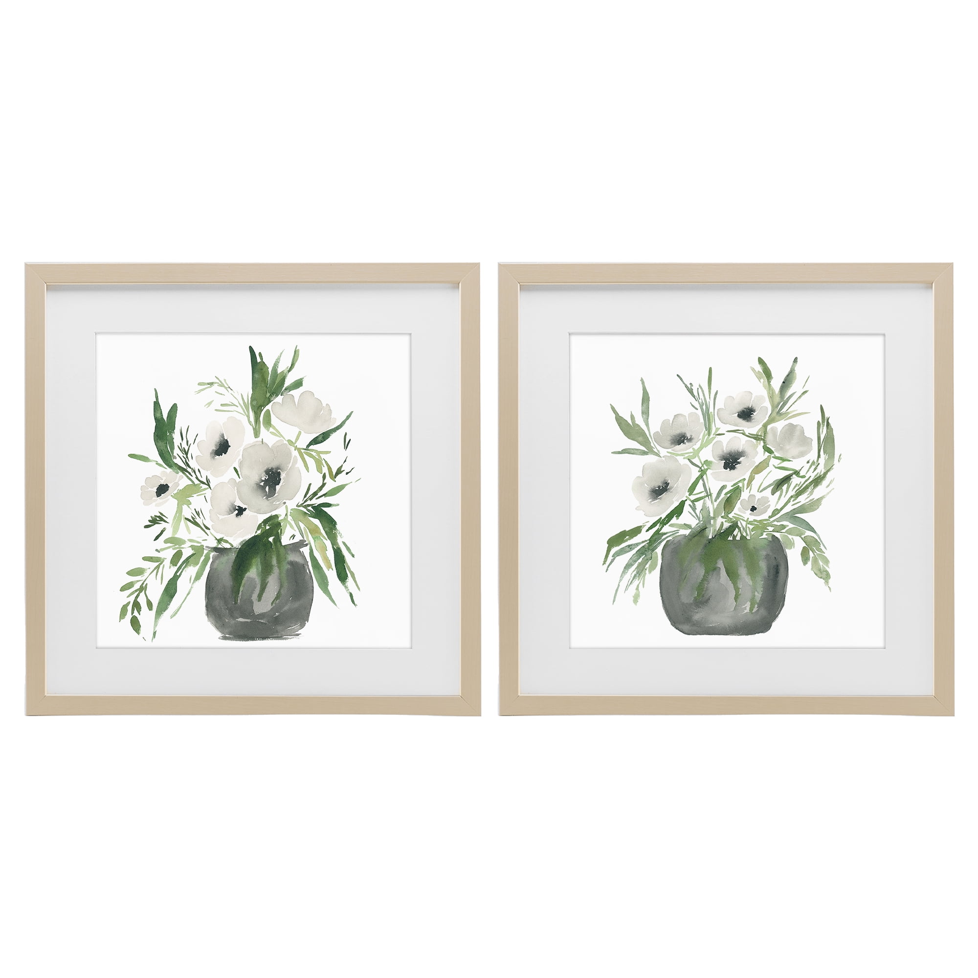 Stupell Industries White Anemone Vases 2 Piece Birch Framed Print Under Glass Set, design by Lucille Price