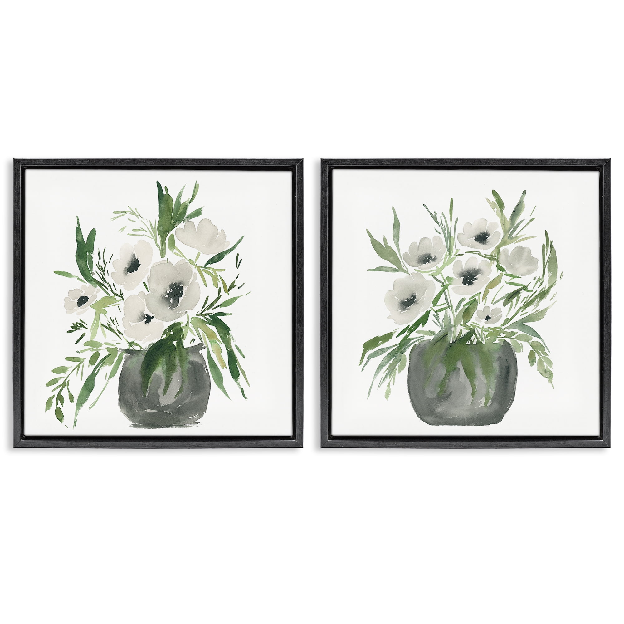 Stupell Industries White Anemone Vases 2 Piece Black Framed Floater Canvas Set, design by Lucille Price
