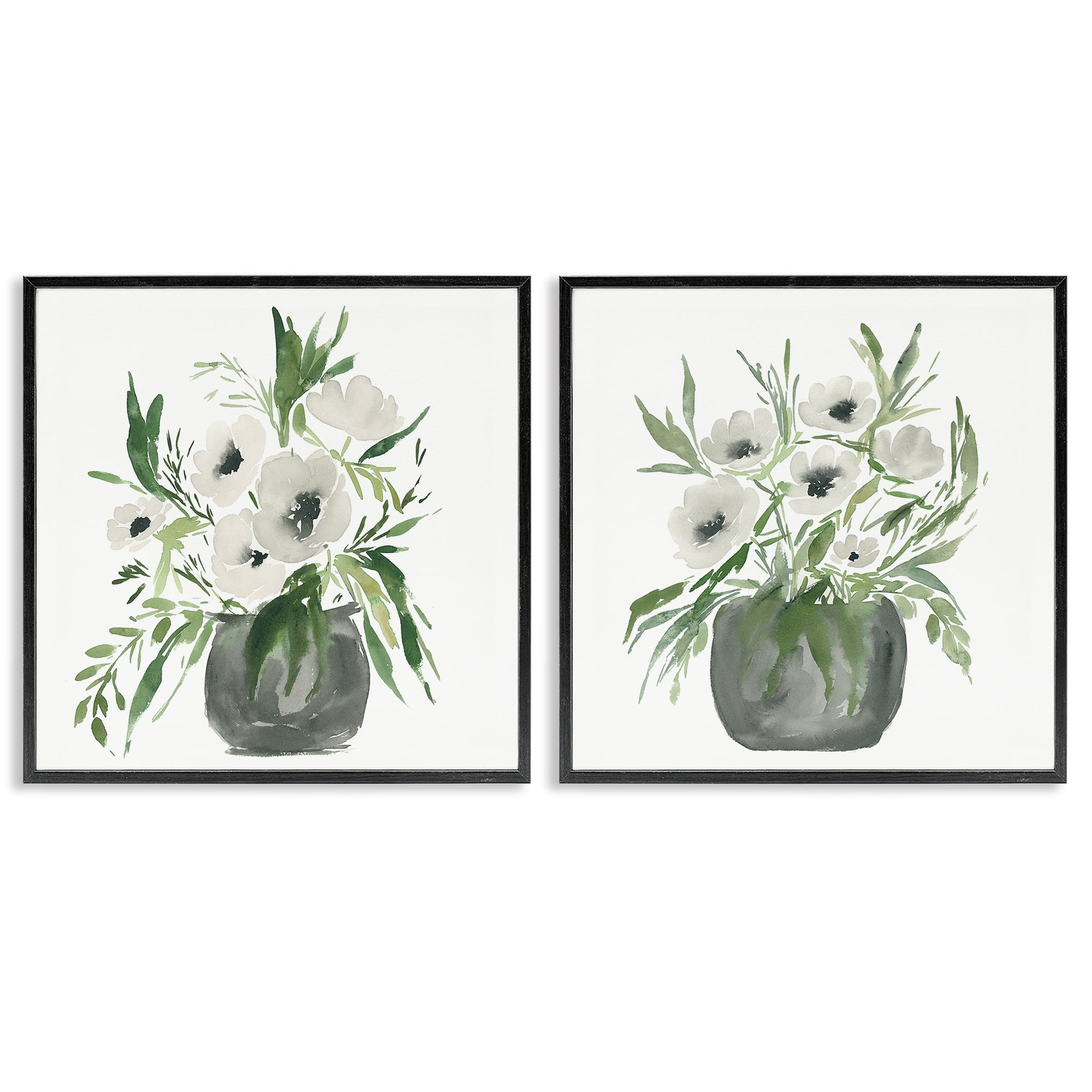 Stupell Industries White Anemone Vases 2 Piece Black Framed Giclee Art Set, design by Lucille Price
